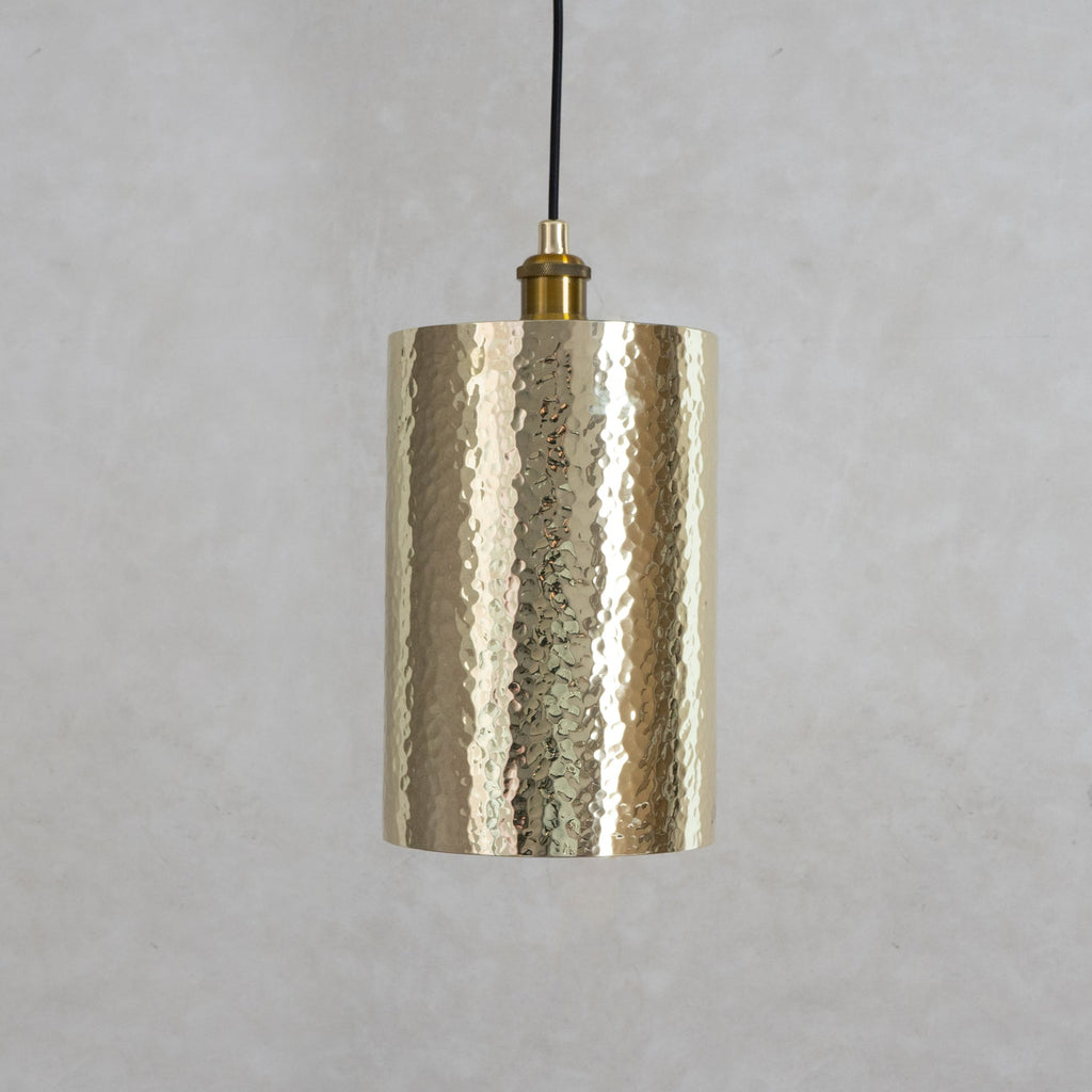 Hammered Brass Cylinder Pendant Light — main view
