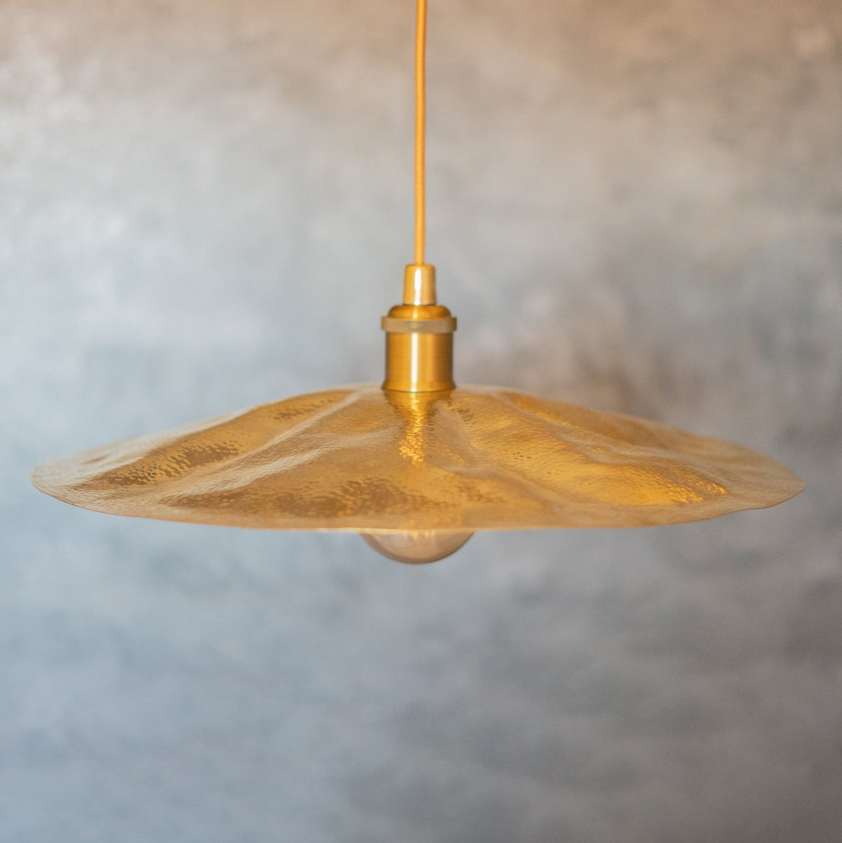 Hammered Brass Flat Disc Pendant Light — main view