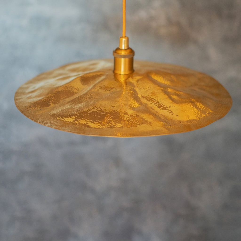 Hammered Brass Flat Disc Pendant Light — product detail 5