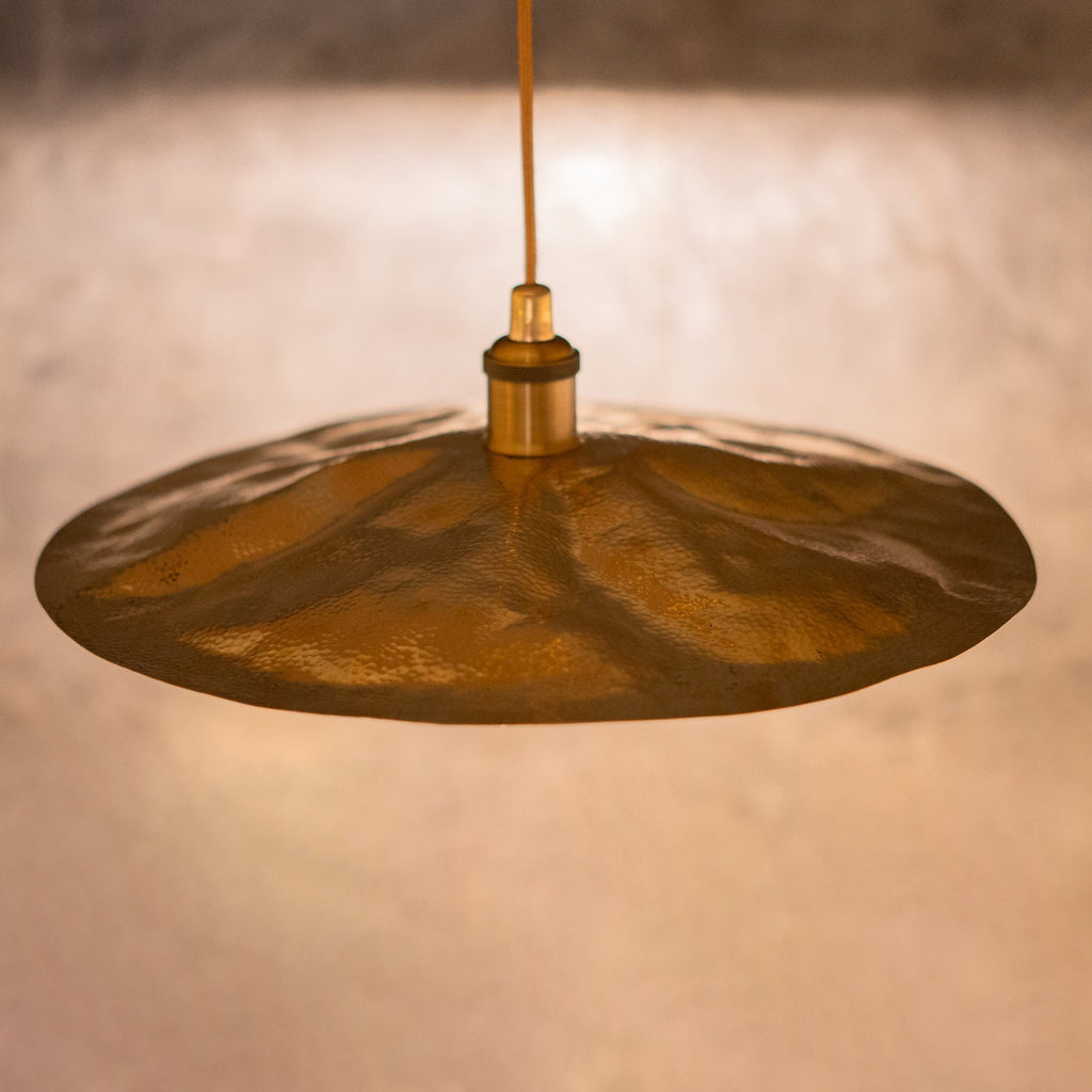 Hammered Brass Flat Disc Pendant Light — product detail 4