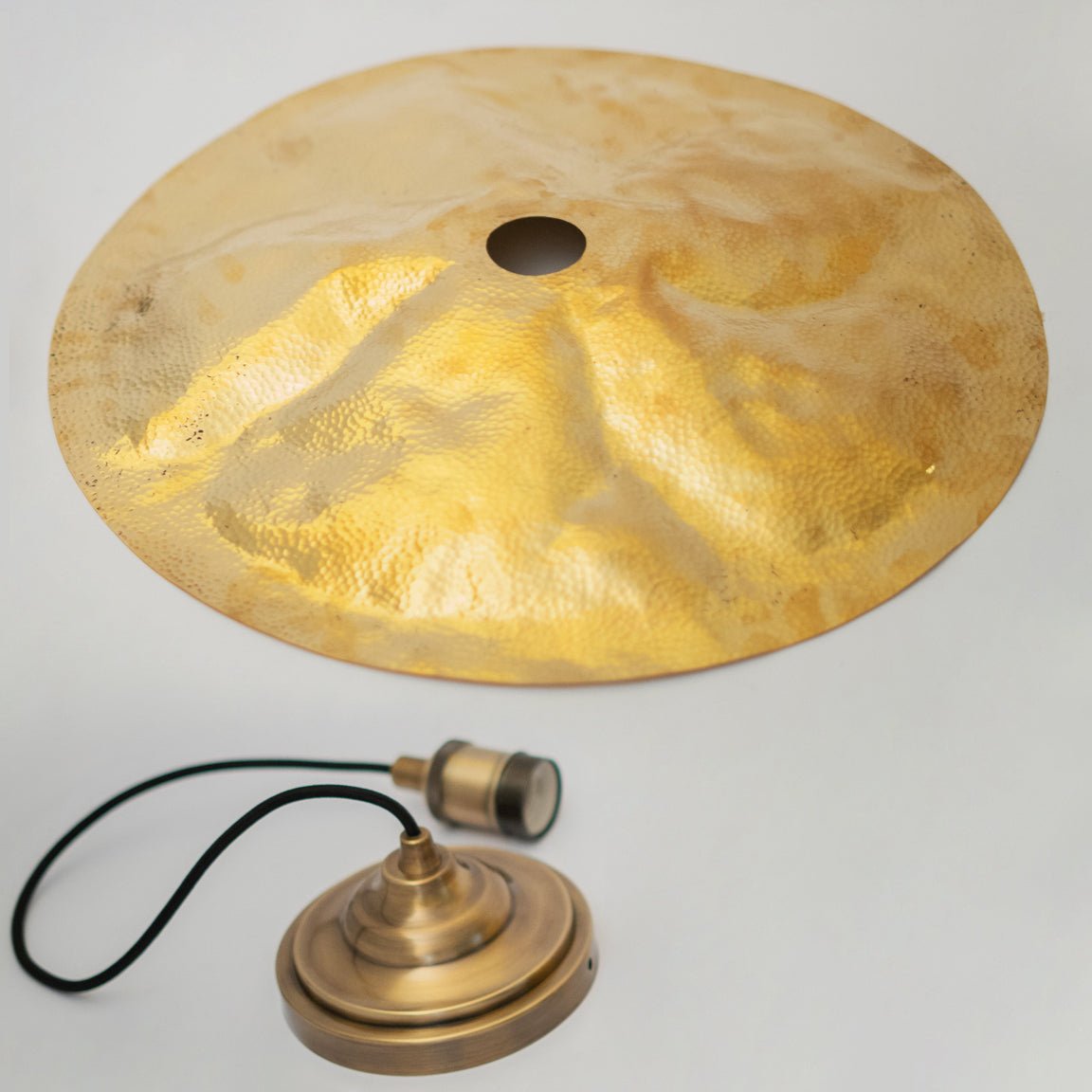 Hammered Brass Flat Disc Pendant Light — product detail 8