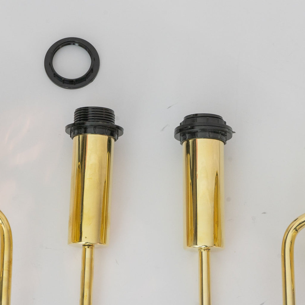 Close-up of the brass socket assembly and shade retaining ring