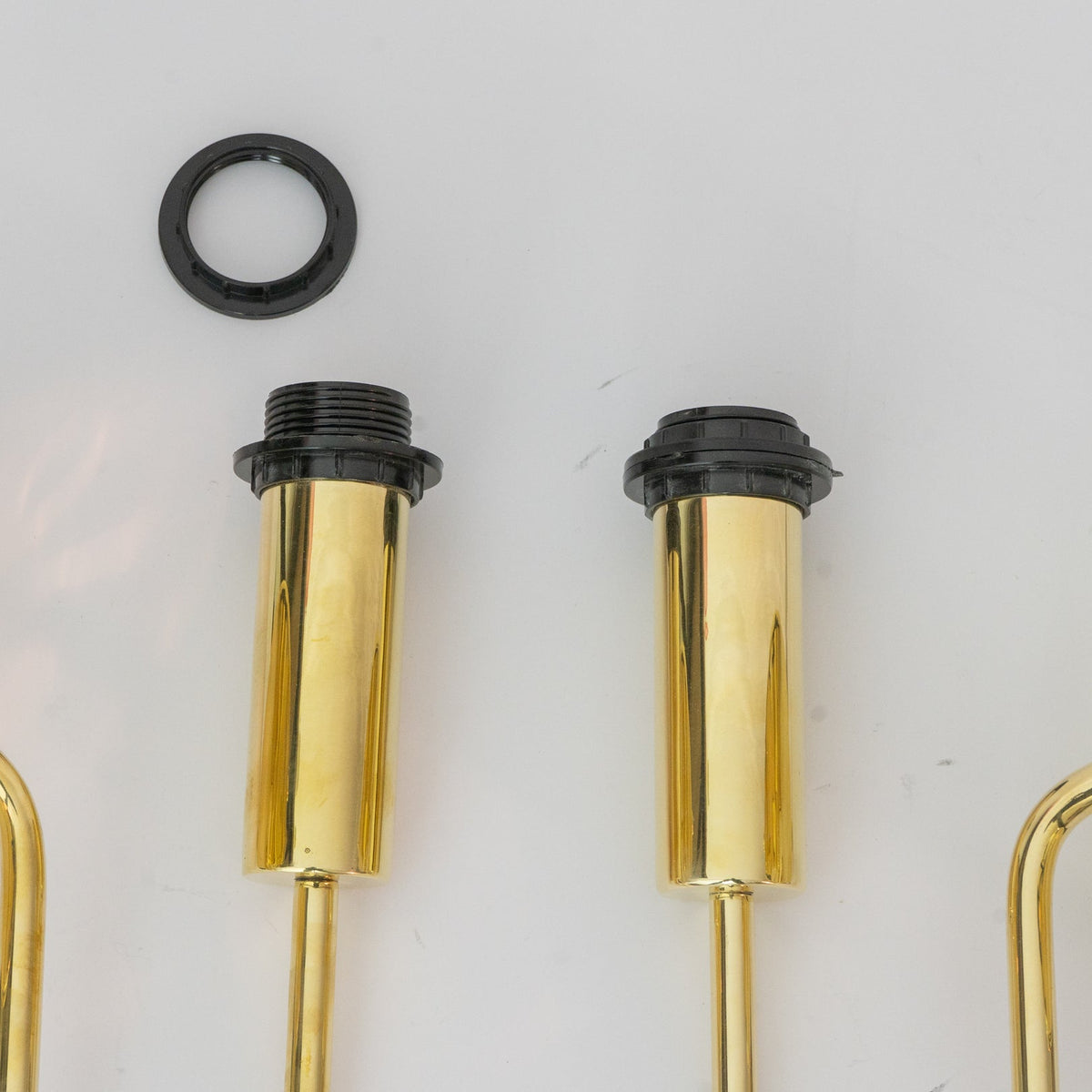 Close-up of the brass socket assembly and shade retaining ring