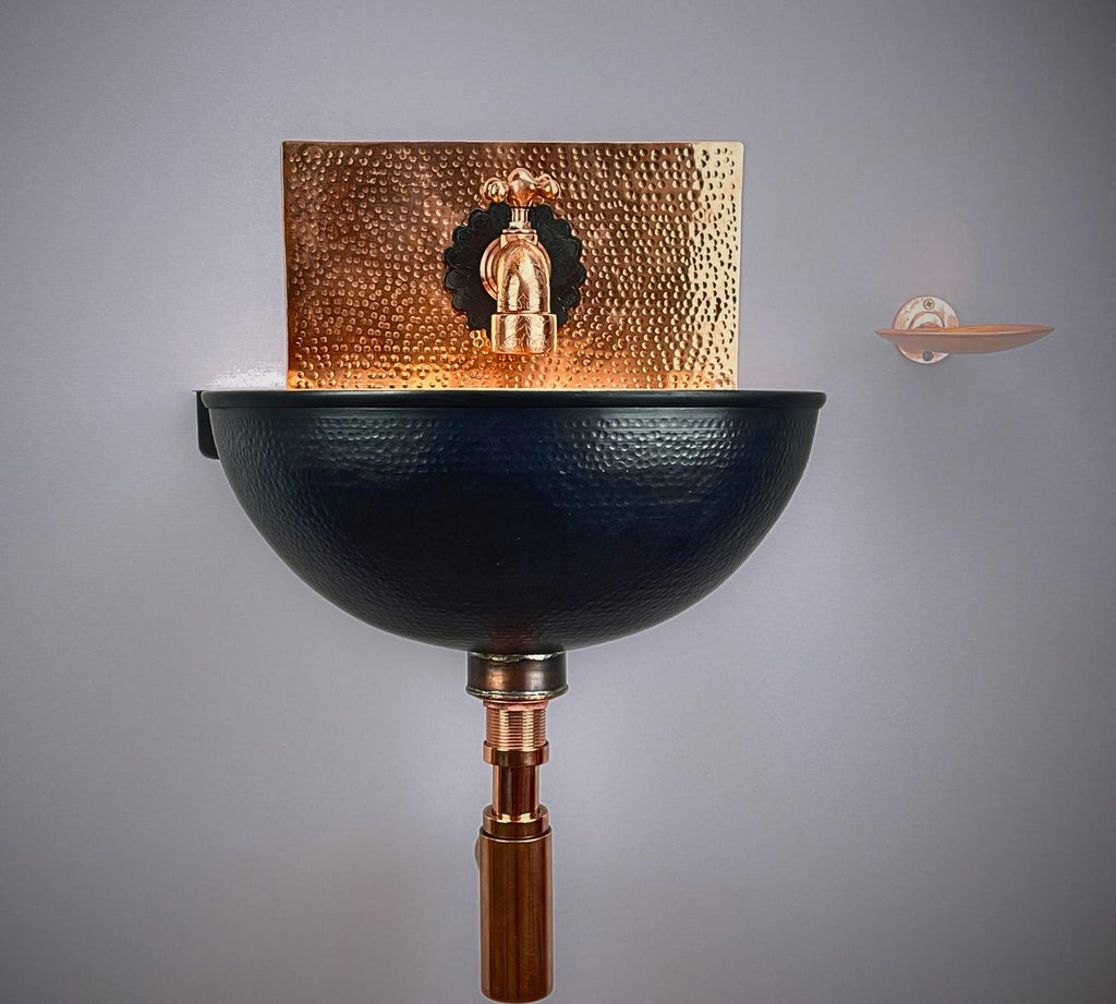 Hand-Hammered Black Copper Wall-Mounted Sink