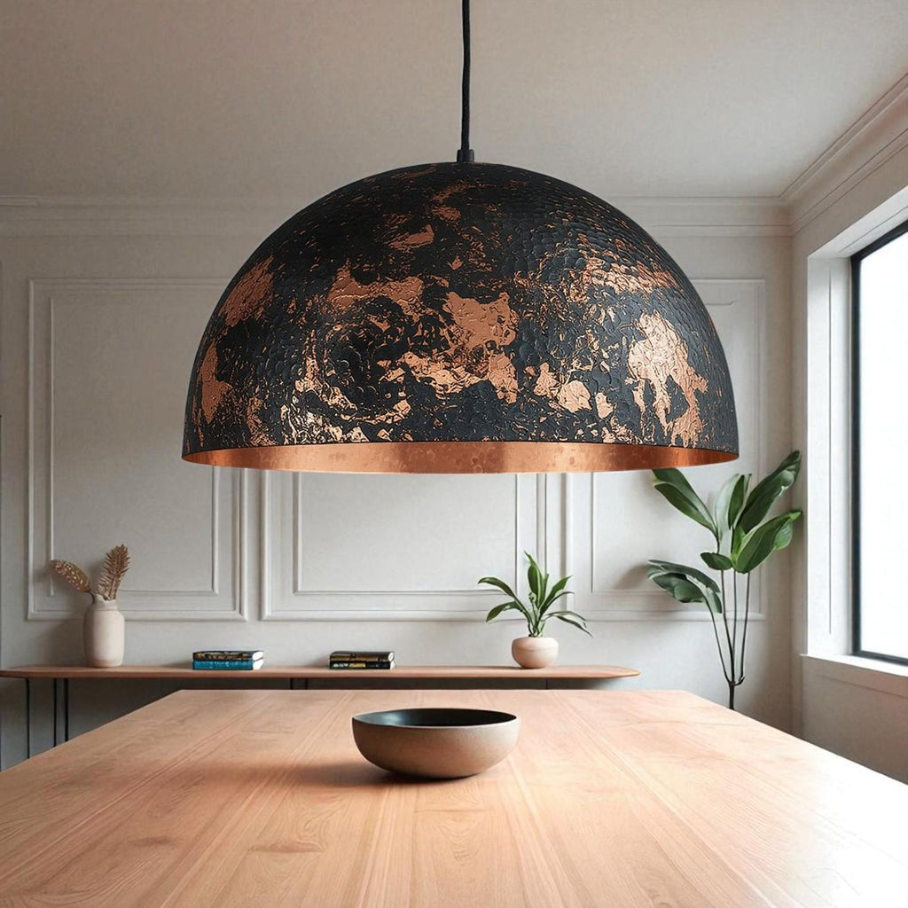 Hand-Hammered Black Copper Dome Pendant Light