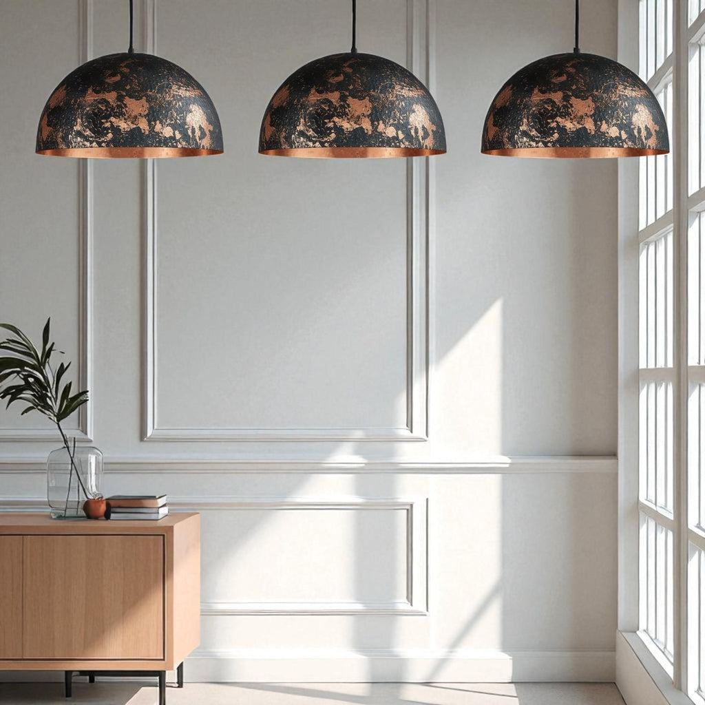 Hand-Hammered Black Copper Dome Pendant Light