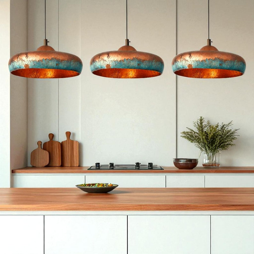 Handcrafted Blue Patina Copper Dome Pendant Light