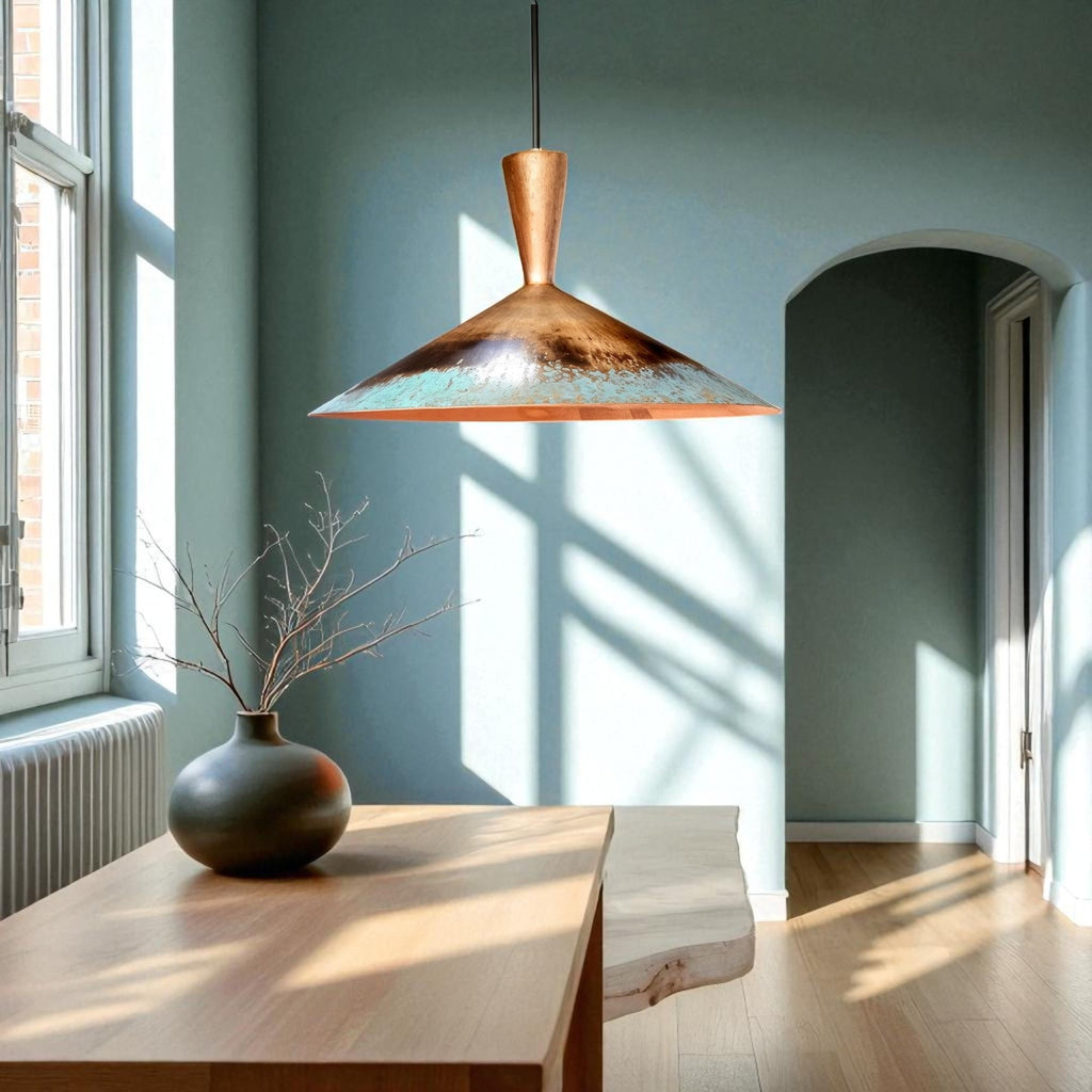 Handcrafted Rustic Patina Copper Dome Pendant Light