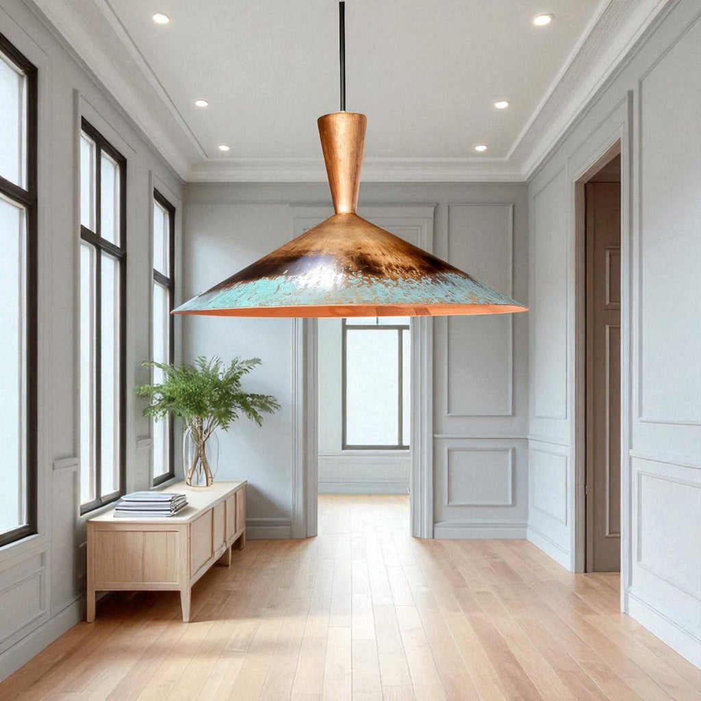 Handcrafted Rustic Patina Copper Dome Pendant Light