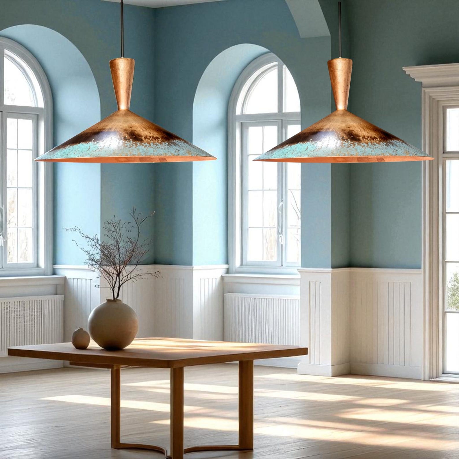 Handcrafted Rustic Patina Copper Dome Pendant Light