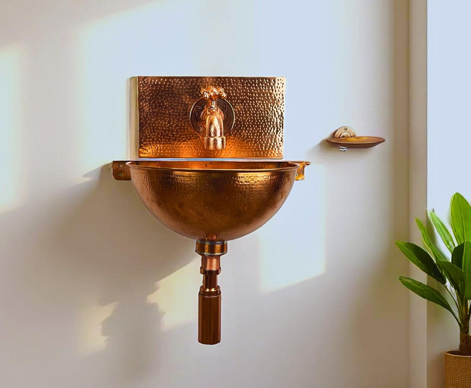 Hand-Hammered Copper Wall-Mounted Sink