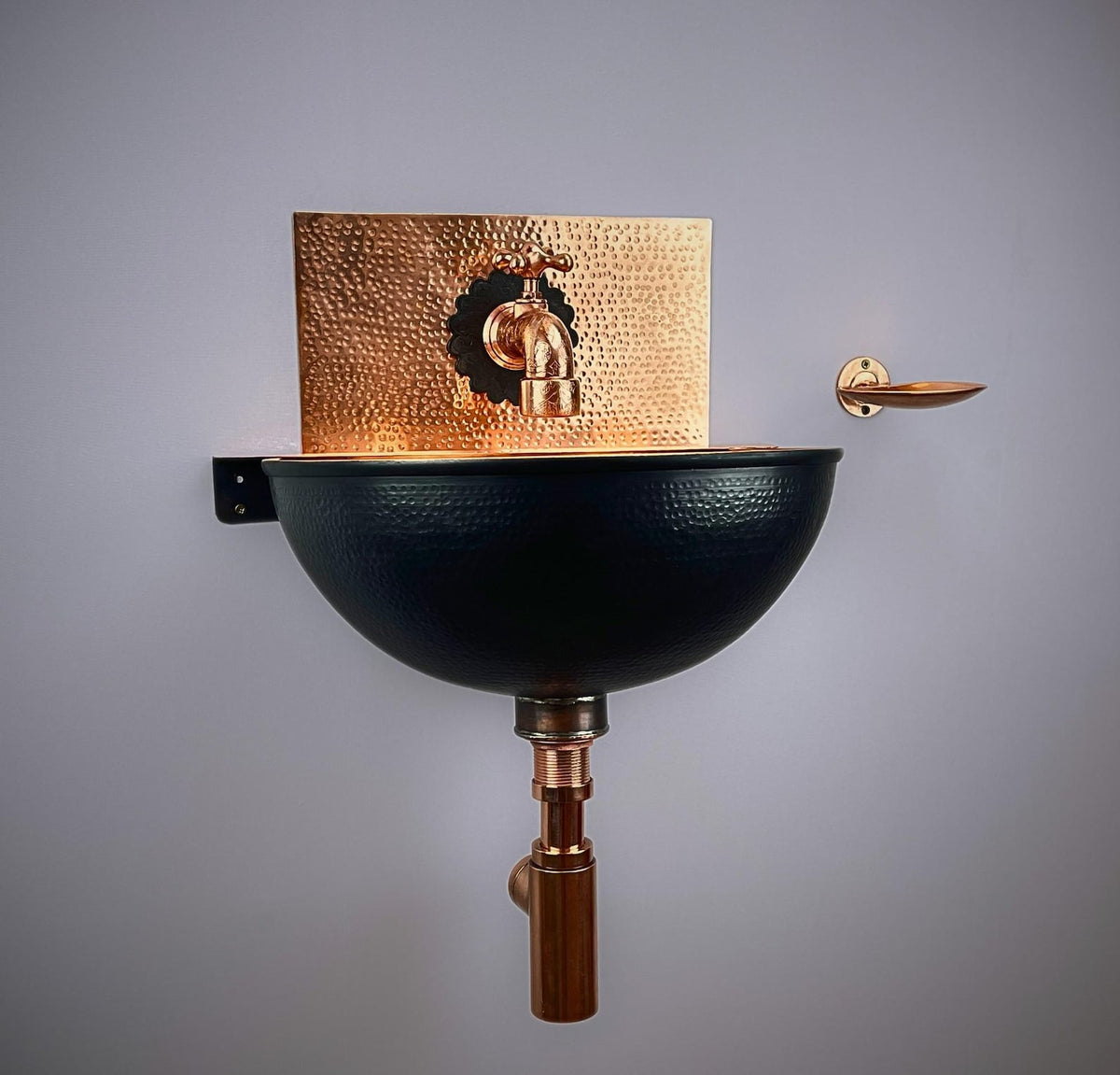 Hand-Hammered Black Copper Wall-Mounted Sink