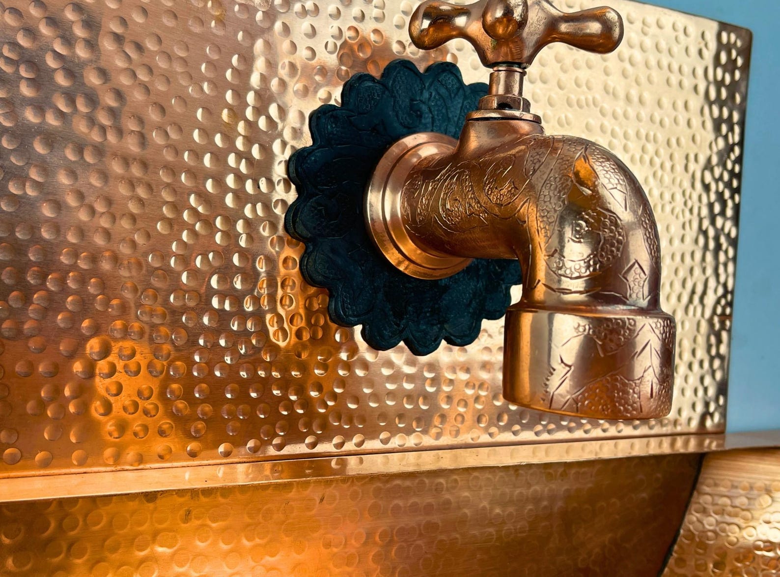 Hand-Hammered Black Copper Wall-Mounted Sink