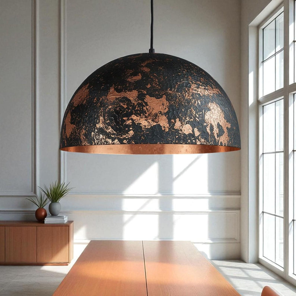 Hand-Hammered Black Copper Dome Pendant Light