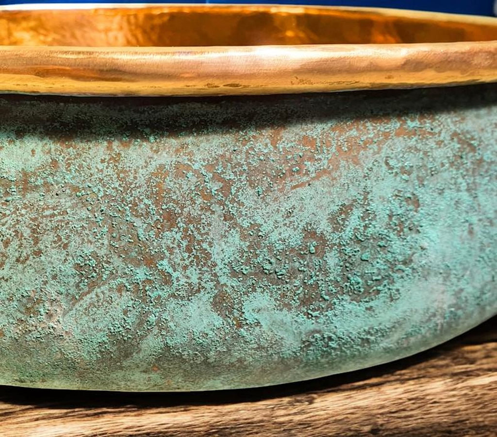 Handcrafted Green Patina Copper Washbasin