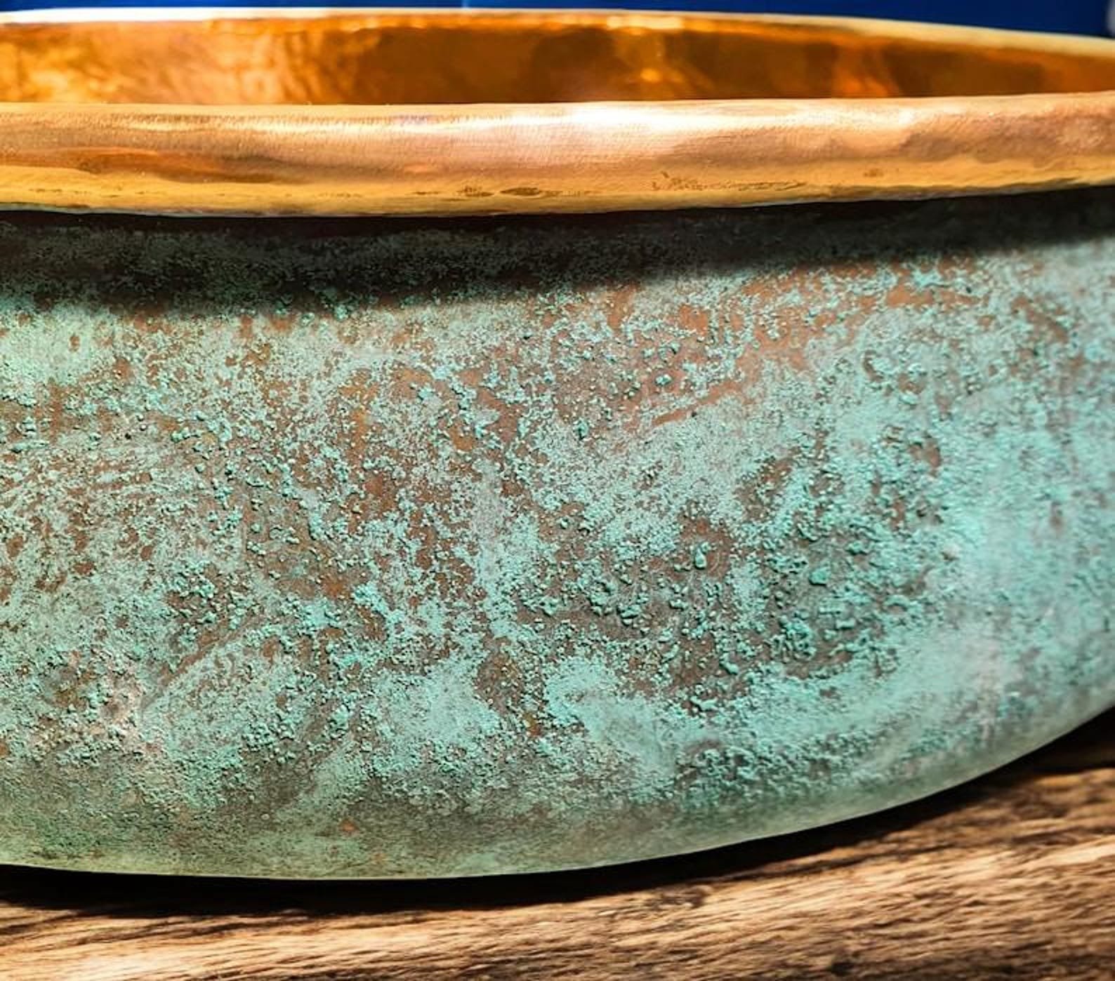 Handcrafted Green Patina Copper Washbasin