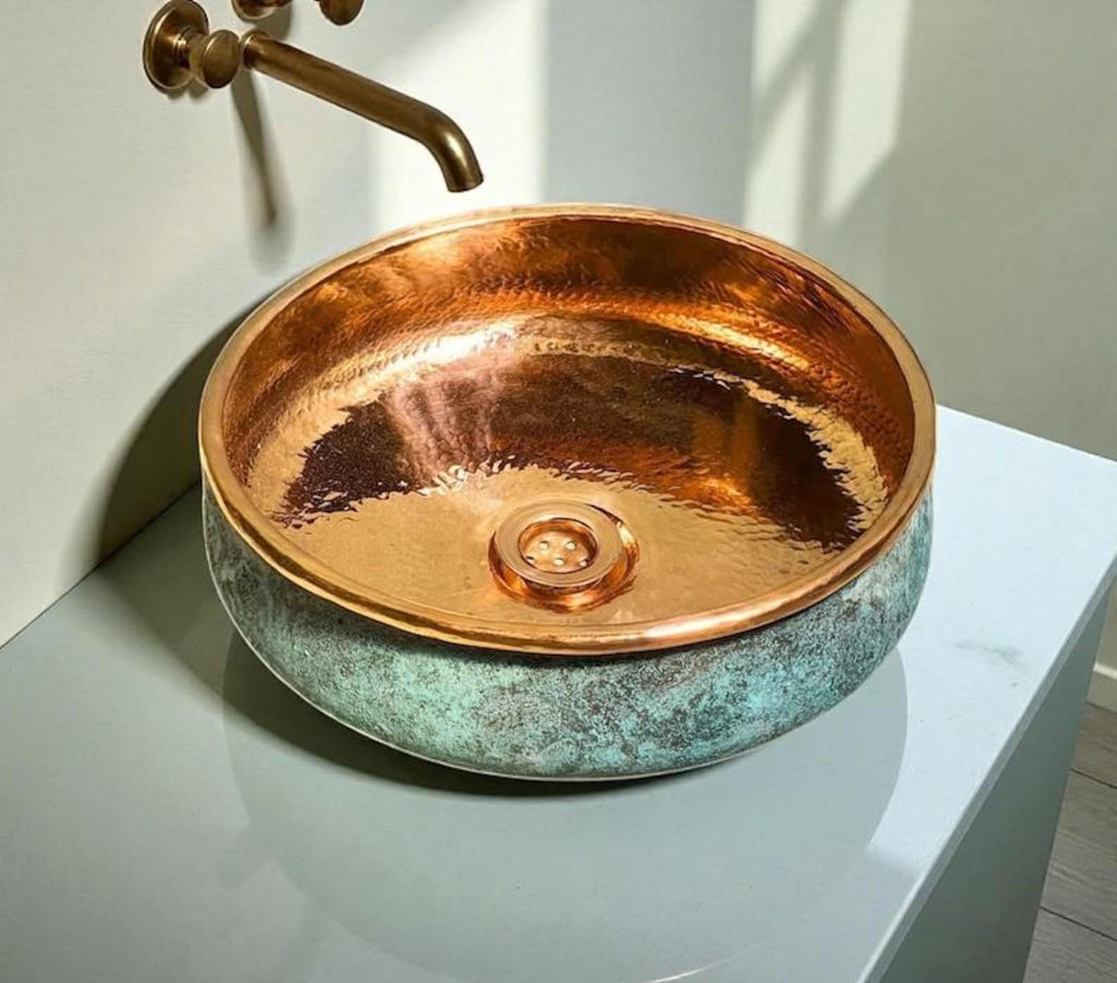 Handcrafted Green Patina Copper Washbasin