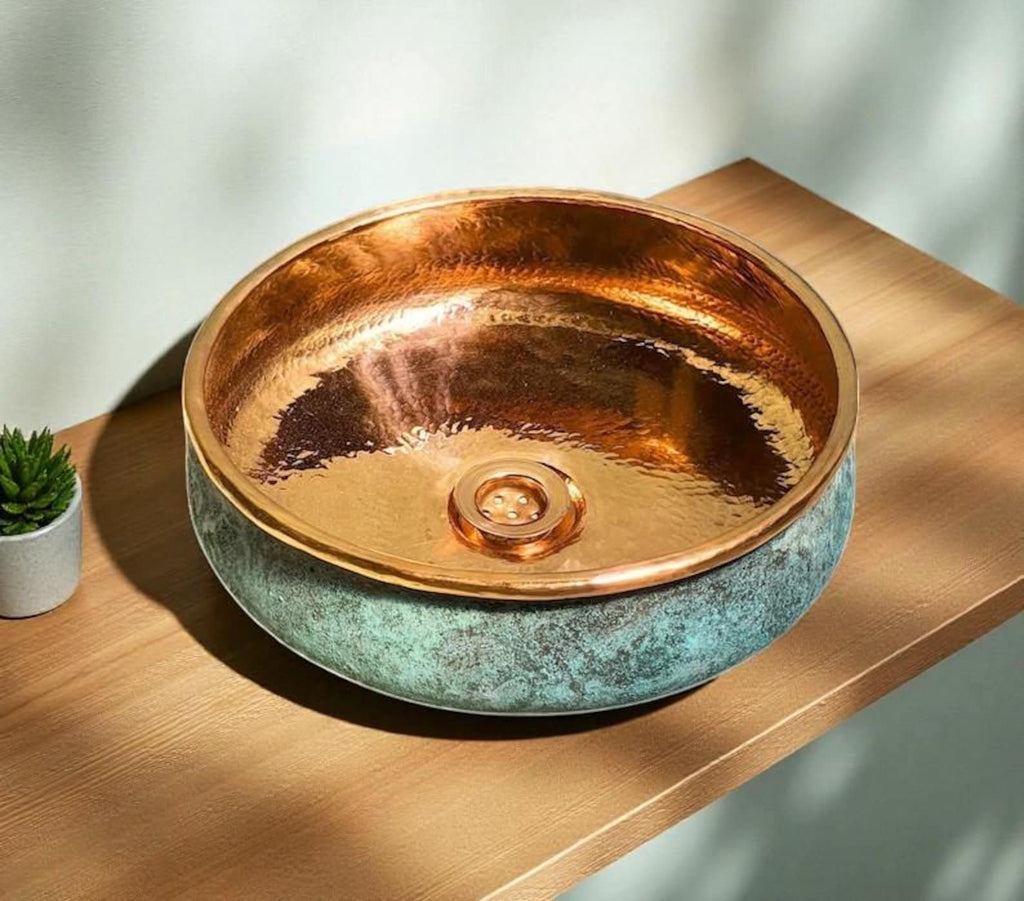 Handcrafted Green Patina Copper Washbasin