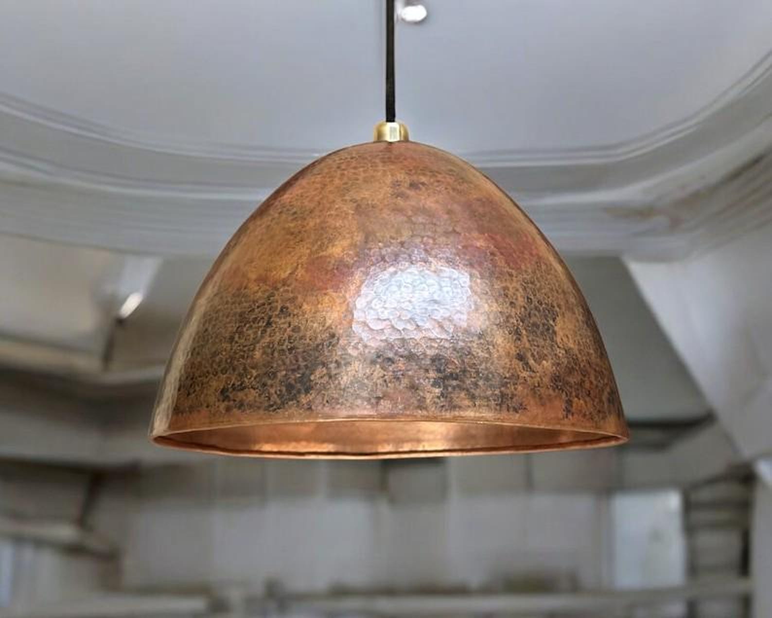 Handmade Hammered Copper Hanging Dome Lamp