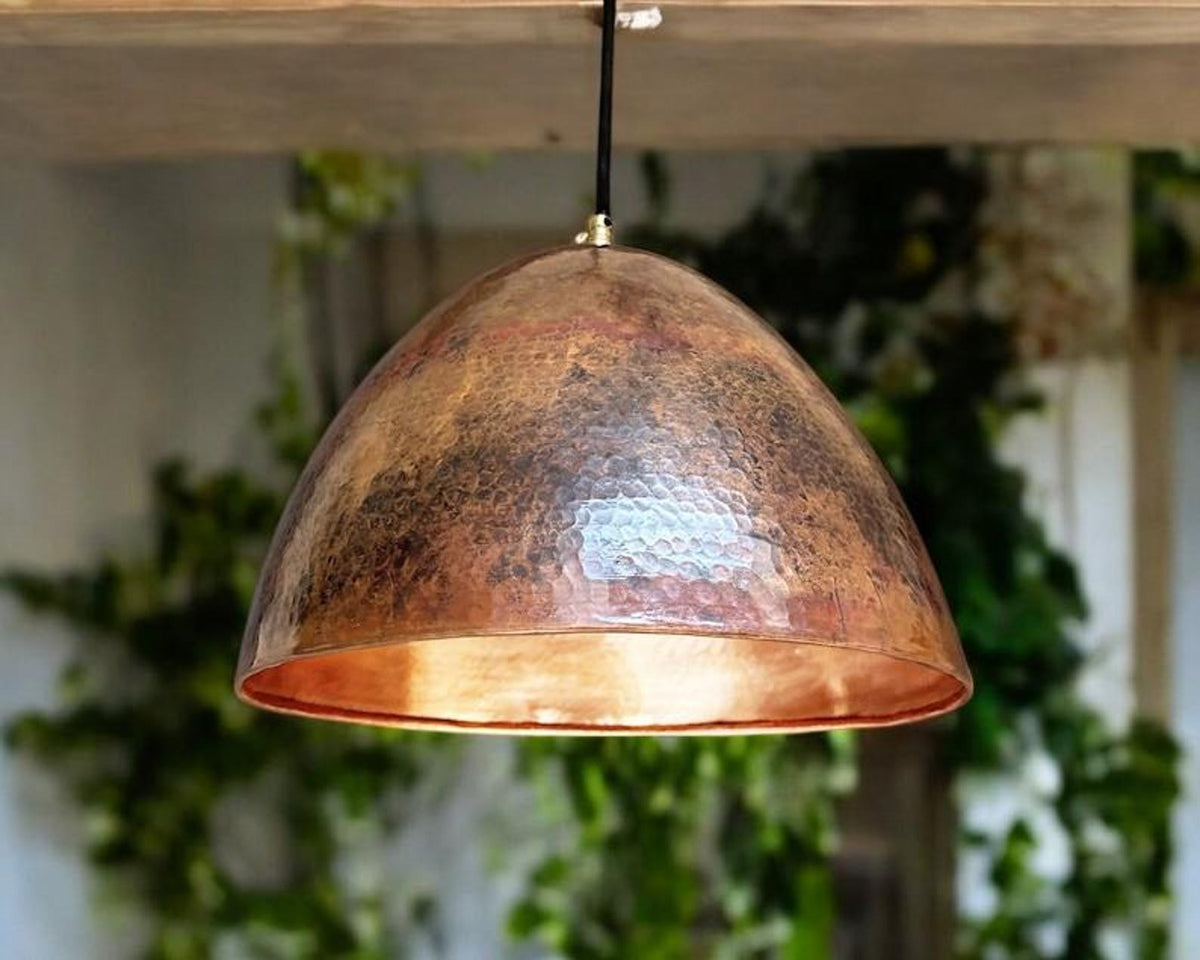 Rustic Hammered Copper Dome Hanging Lamp