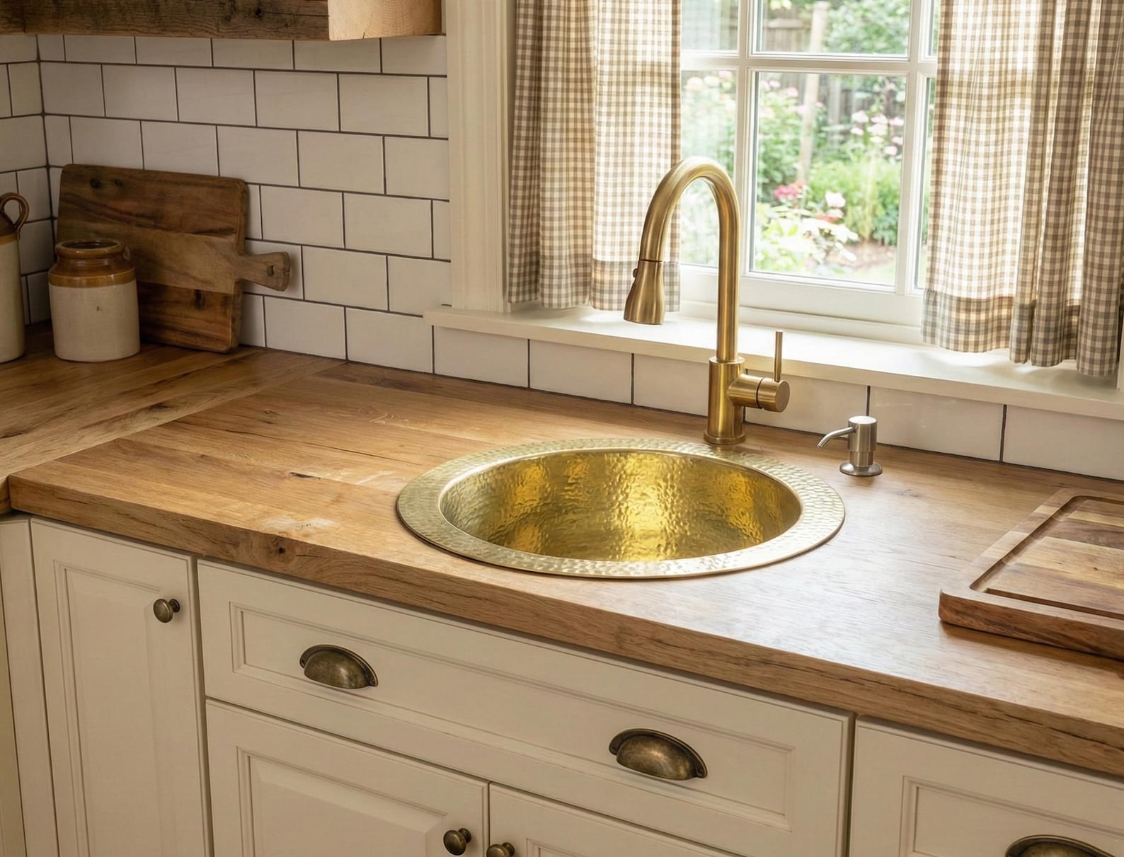 Unlacquered Brass Round Bar Sink with Drain