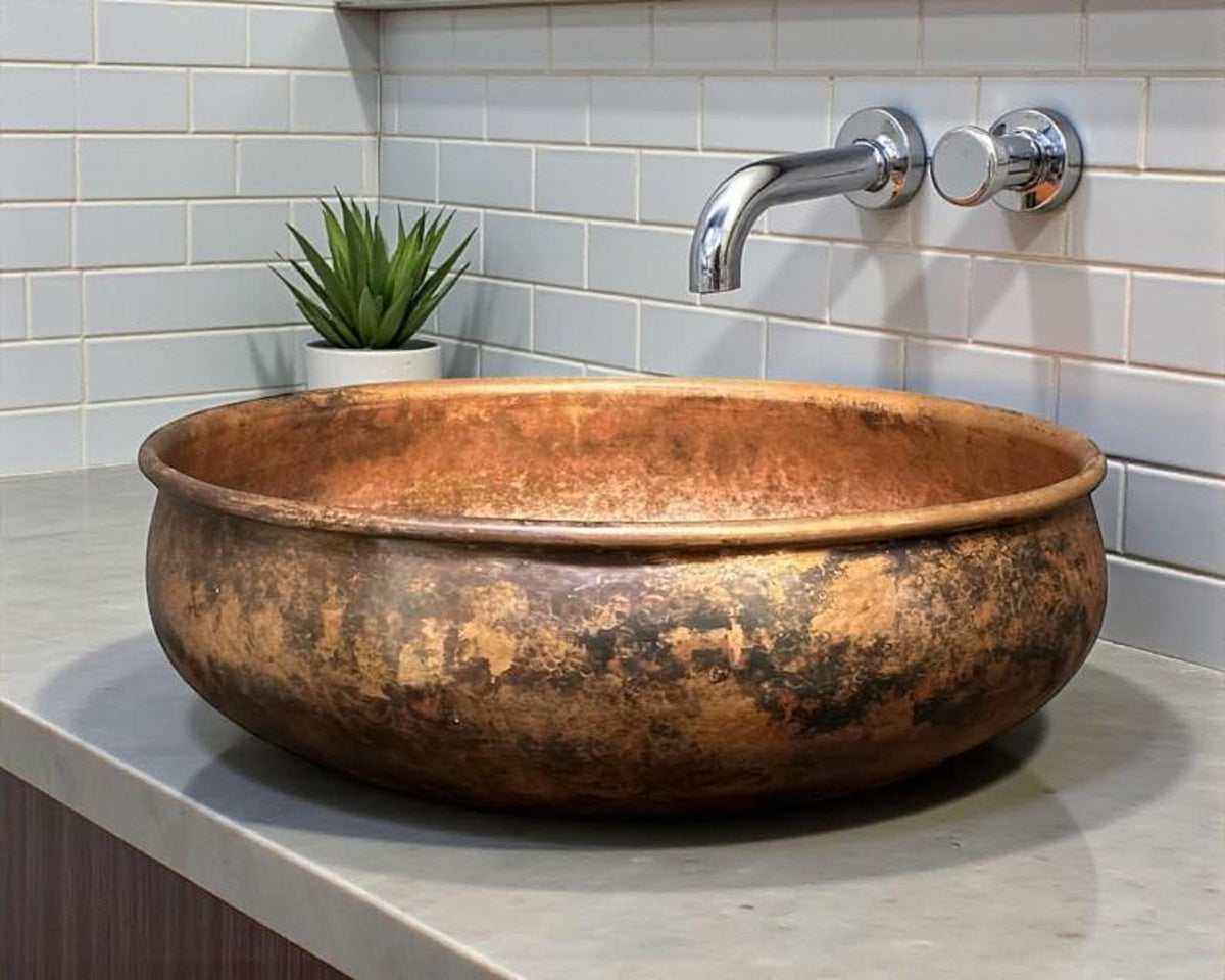 Dark Brown Copper Round Bathroom Sink