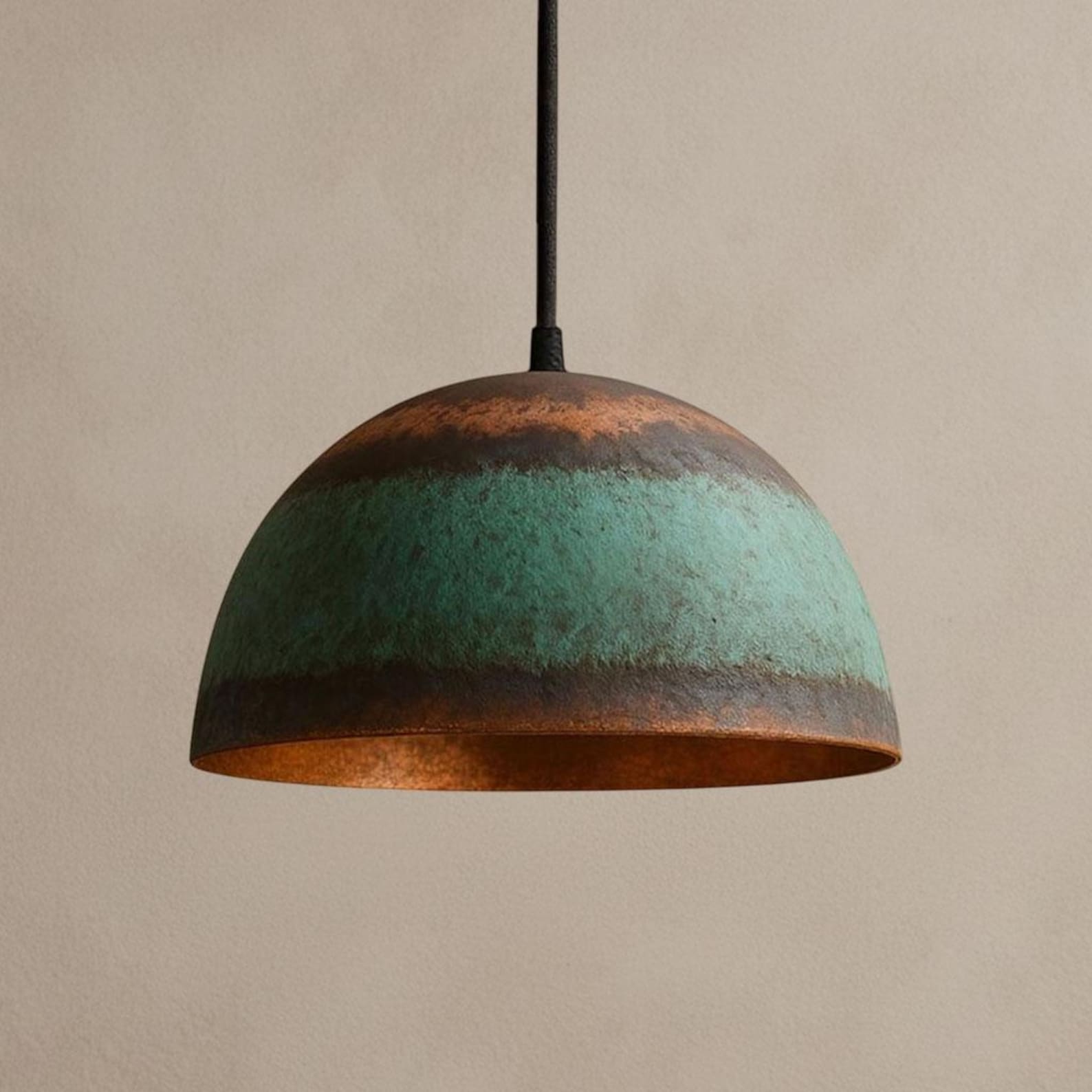 Rustic Green Patina Copper Pendant Light