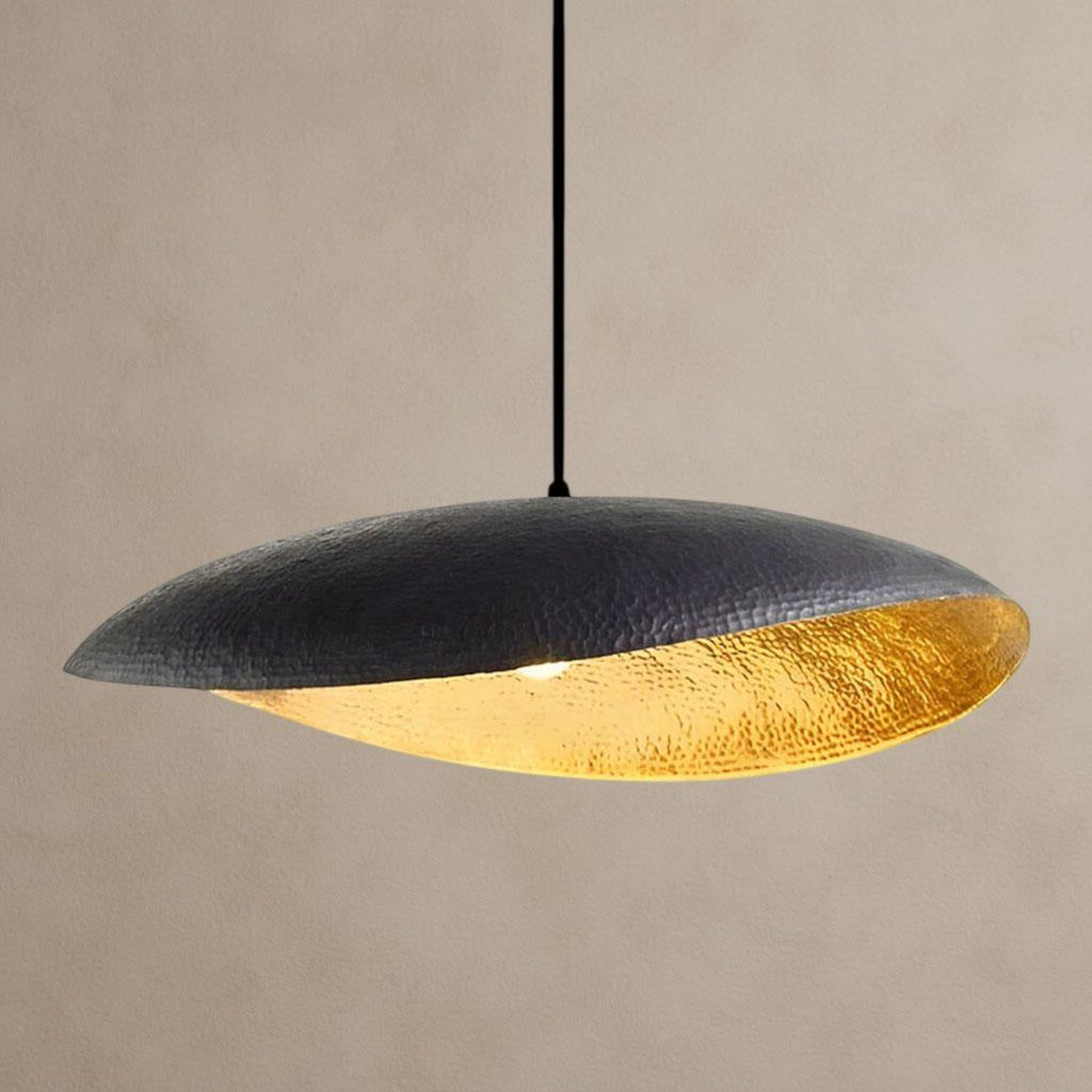 Handcrafted Black Patina Brass Shallow Dome Pendant Light