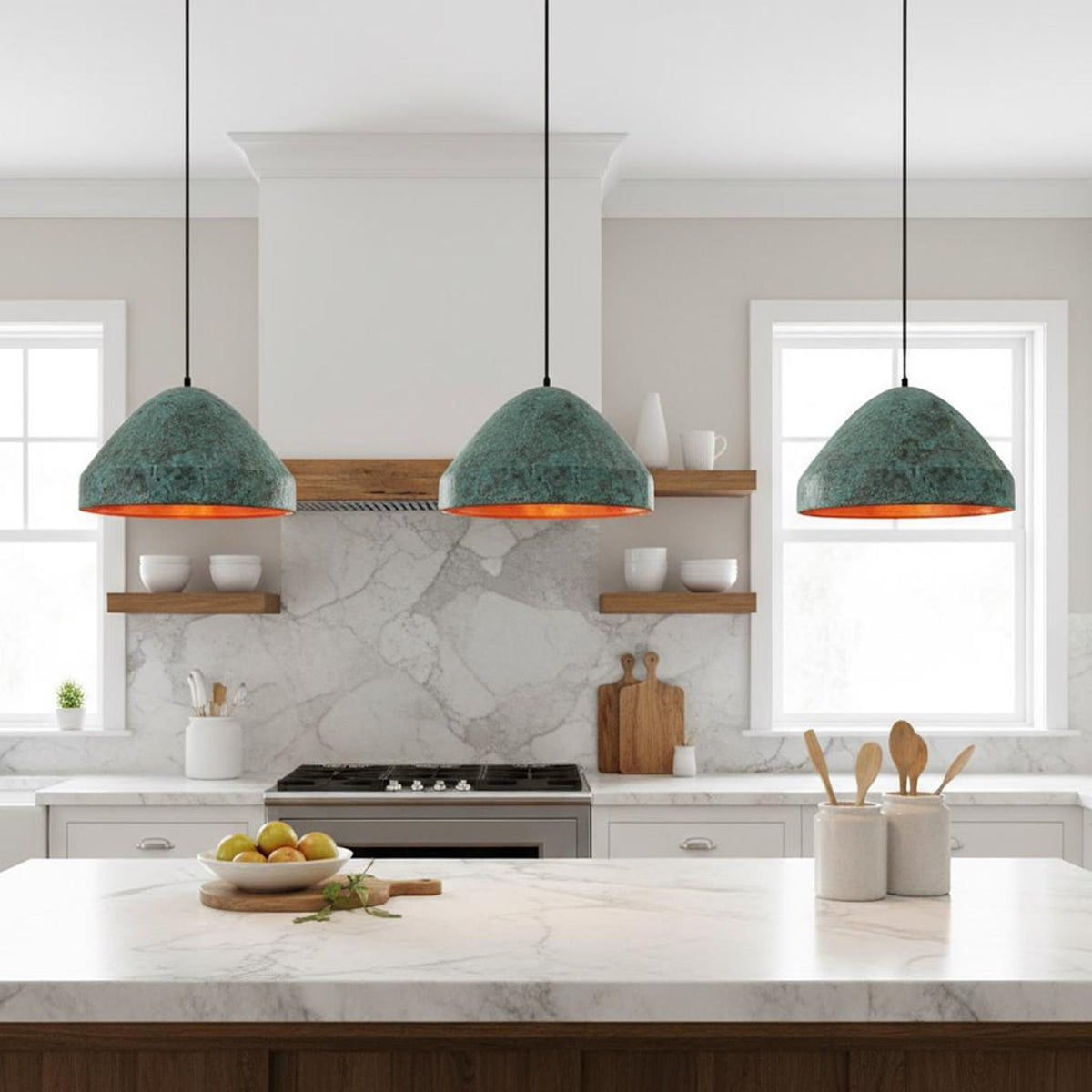 Handmade Green Patina Copper Dome Pendant Light