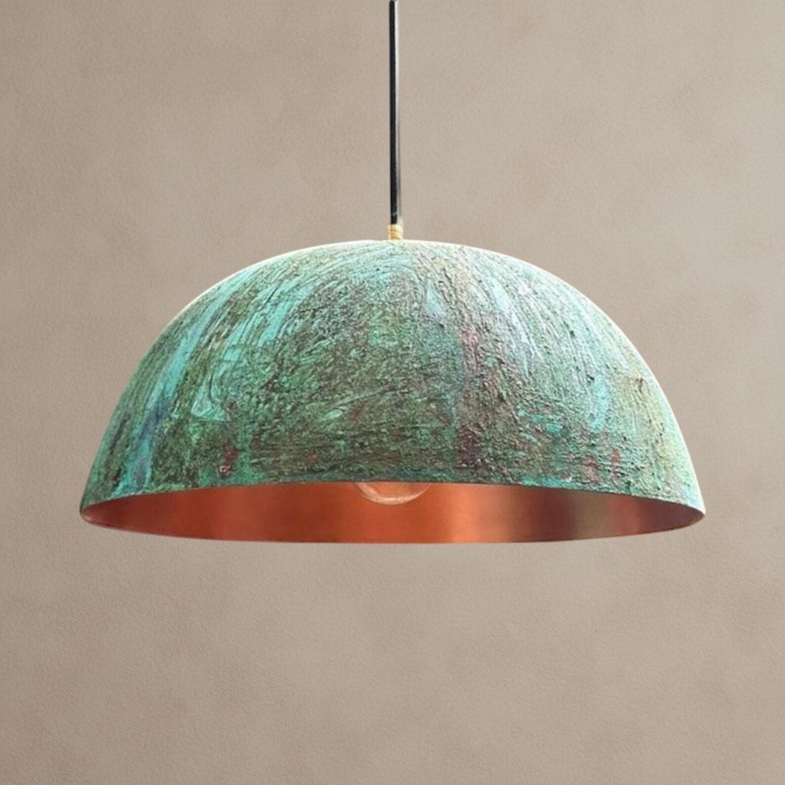 Verdigris Copper Rustic Dome Pendant