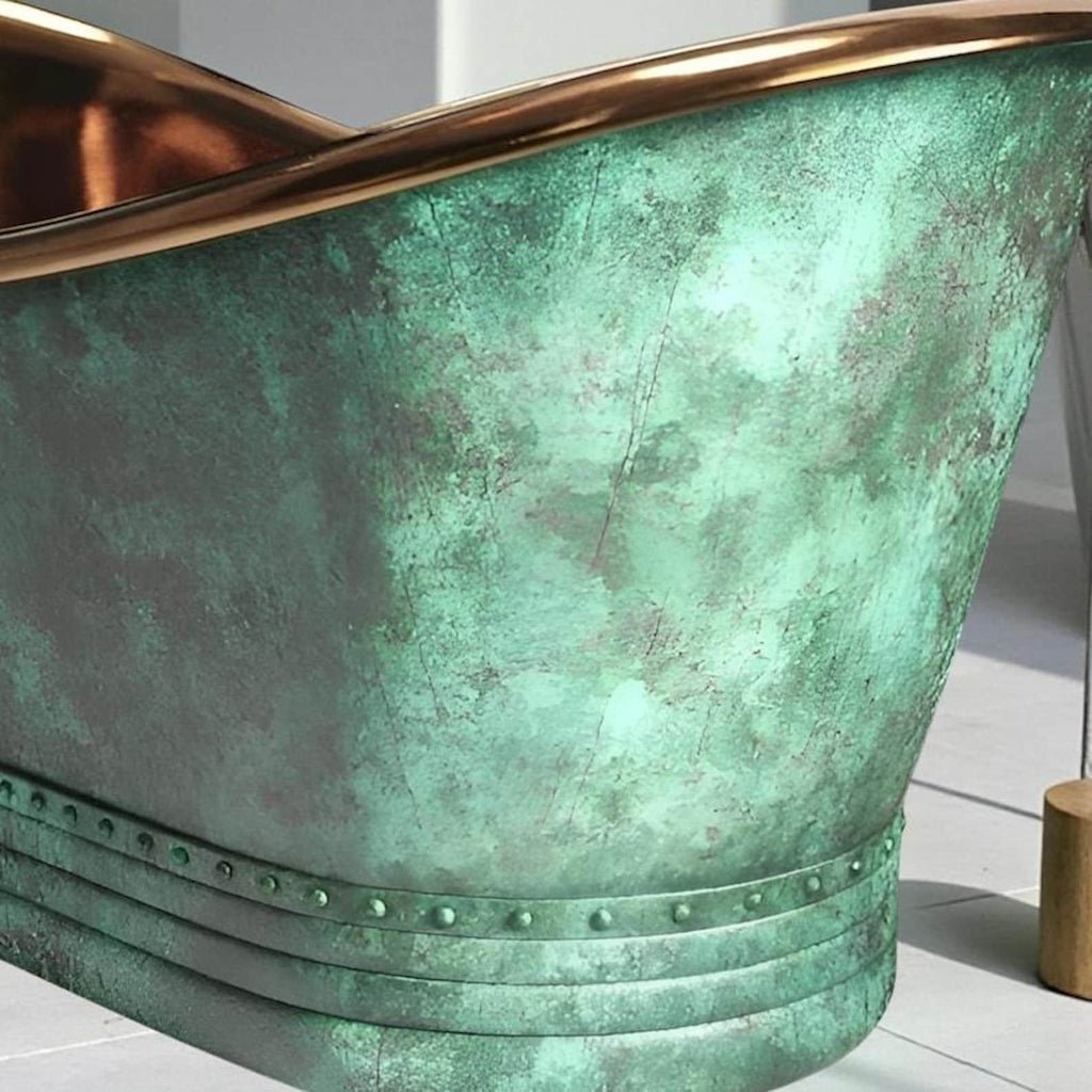 Oxidized Copper Bathtub, Green Patina Copper Soaking Tub, Handmade Rustic Freestanding Bath