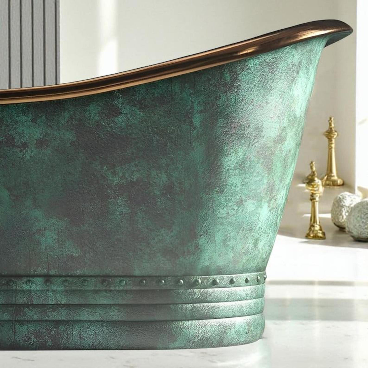 Rustic oxidized Handmade Bathtub, Oxidized Copper Bathtub – Vintage Patina Soaking Tub for Luxury Bathroom, Farmhouse Green copper bathtub