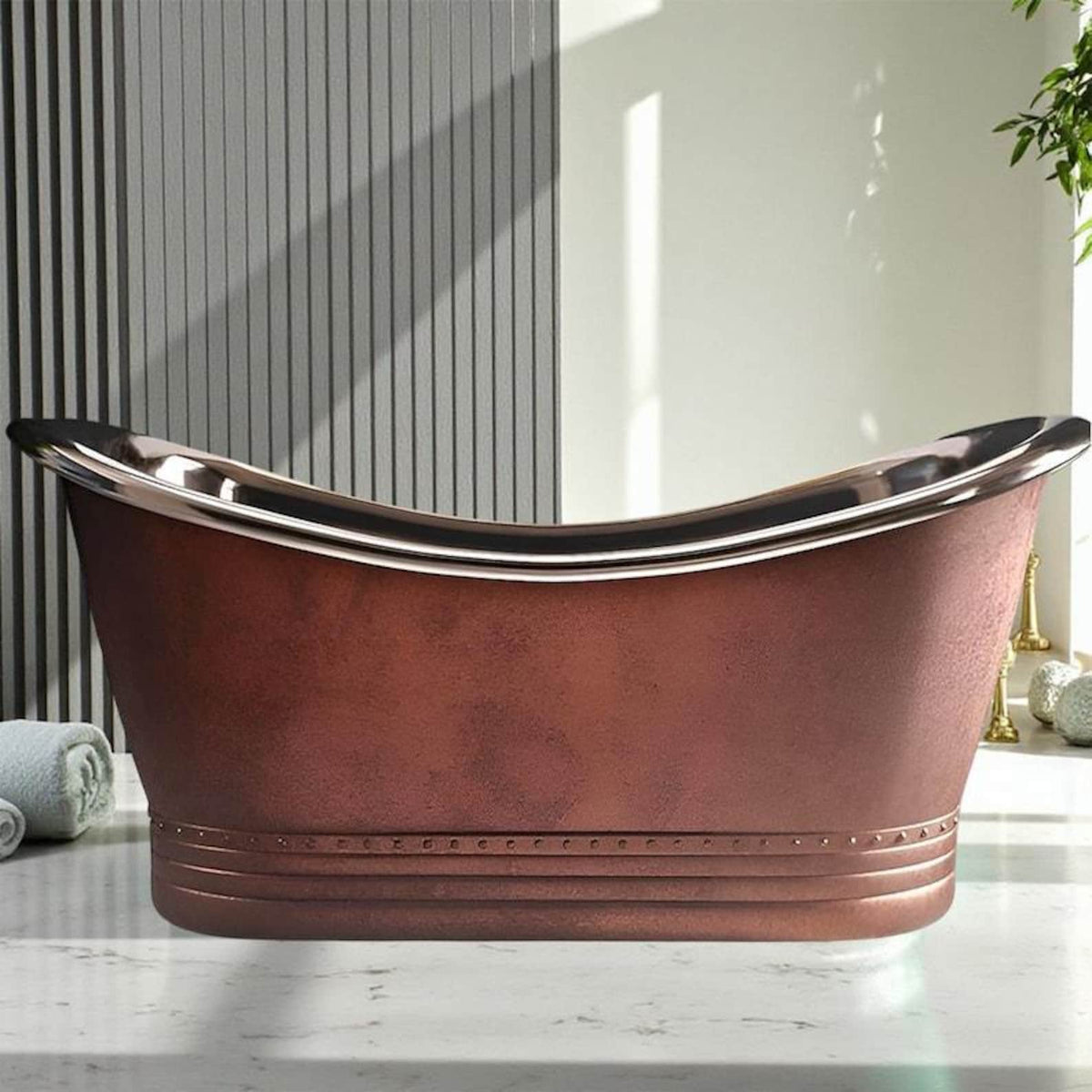 Freestanding Hammered Soaking Tub for Luxury Spa Home, Handmade Copper Bathtub, Antique Clawfoot Bath, Copper Soaking Tub With Patina Finish