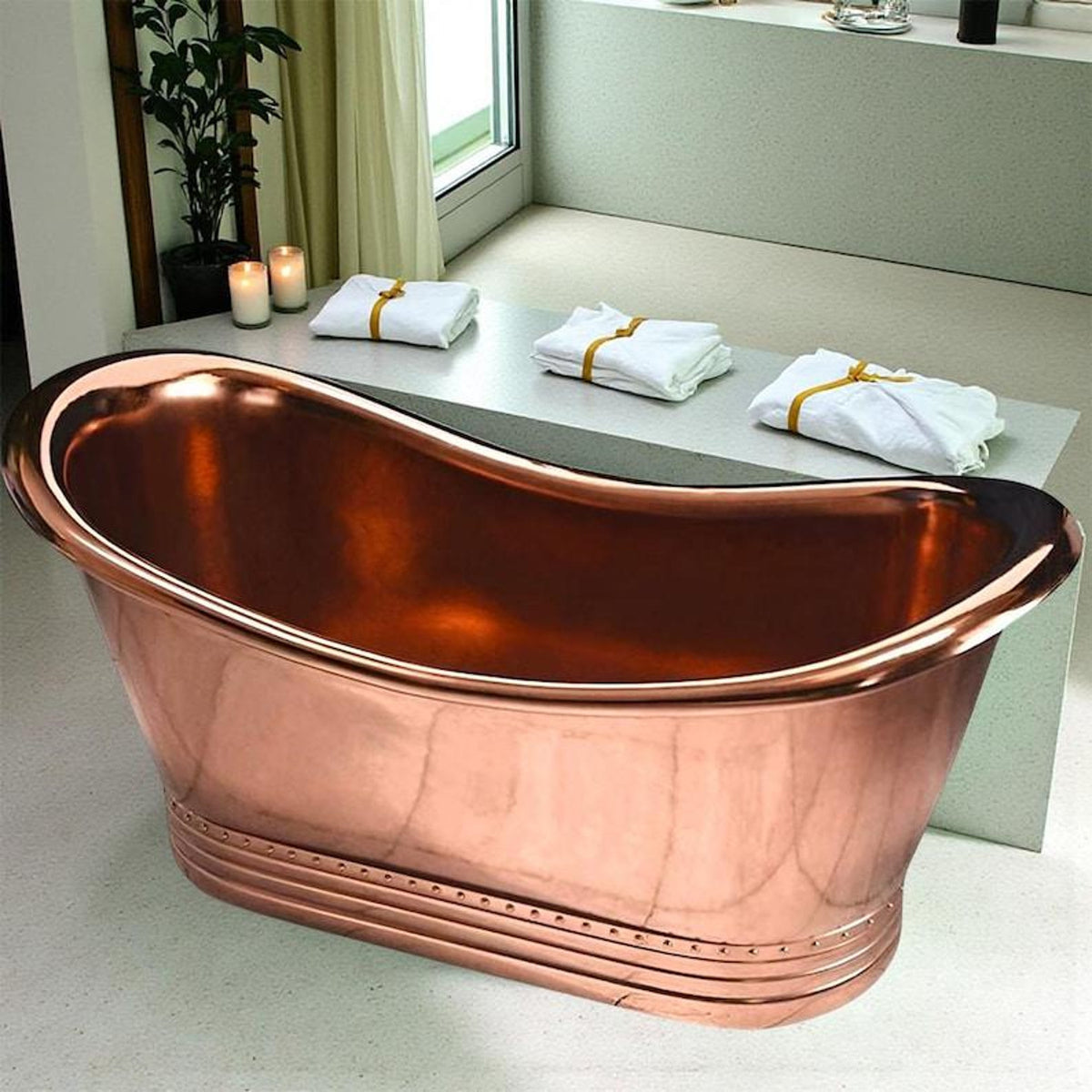 Handmade Copper Freestanding Bathtub, Luxury Rustic Soaking Tub