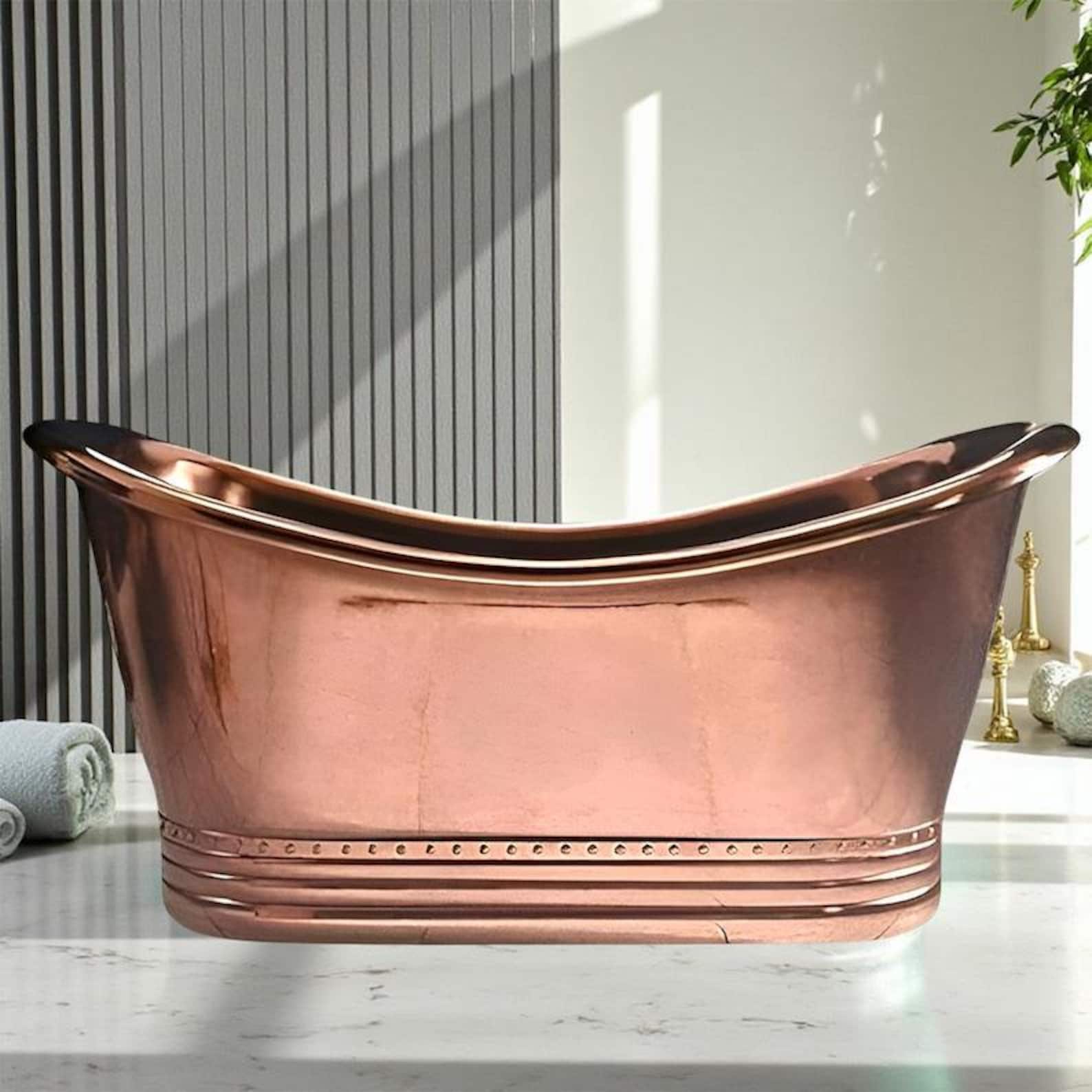 Handmade Copper Freestanding Bathtub, Luxury Rustic Soaking Tub