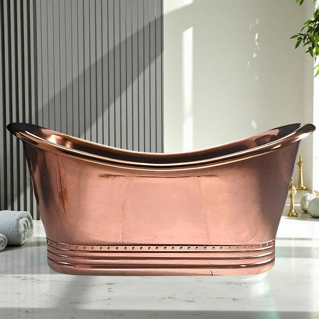 Handmade Copper Soaking Bathtub, Polished Freestanding Spa Tub