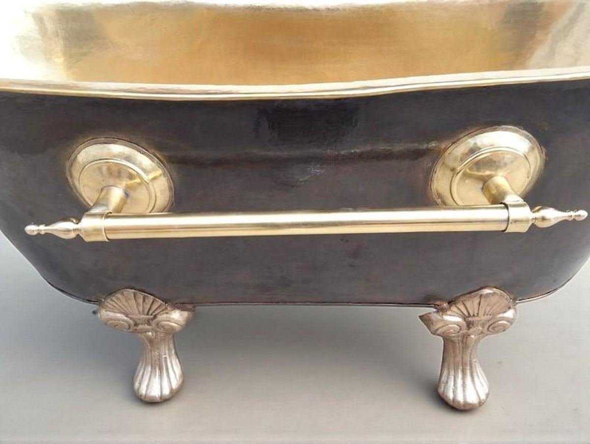 Handmade Black & Brass Clawfoot Bathtub – Luxury Soaking Tub, Vintage Rustic Brass Bath, Custom Clawfoot Tub
