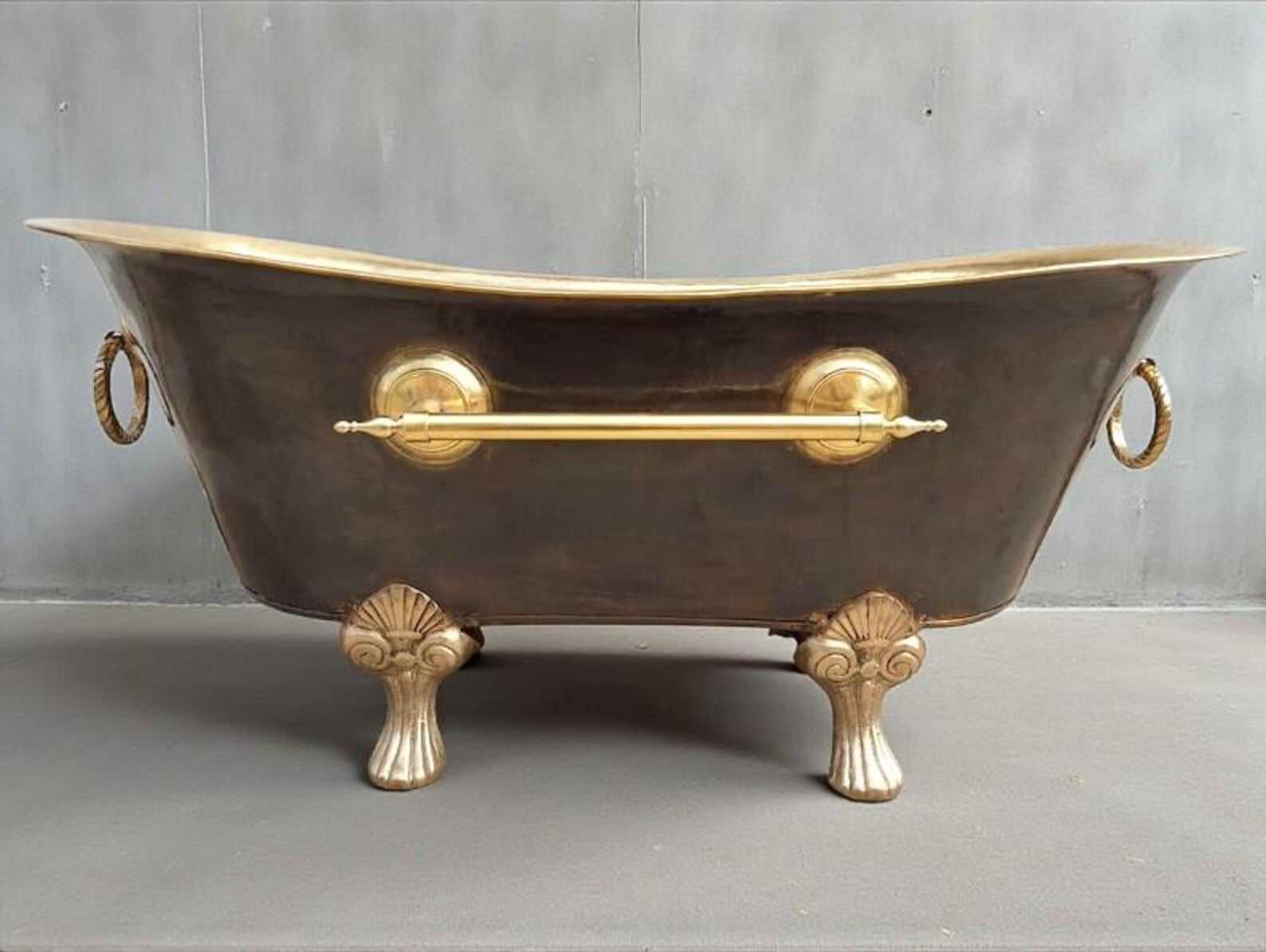 Brass Clawfoot Bathtub, Handmade Black Patina Soaking Tub, Vintage Freestanding Brass Bath