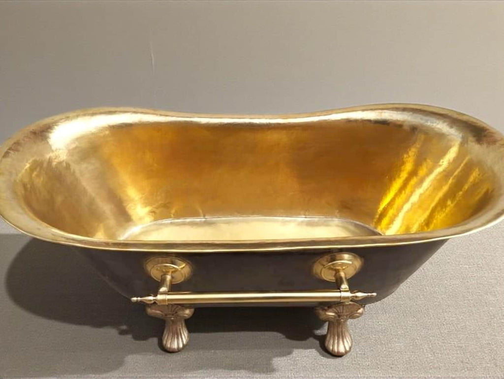 Brass Clawfoot Bathtub, Handmade Black Patina Soaking Tub, Vintage Freestanding Brass Bath