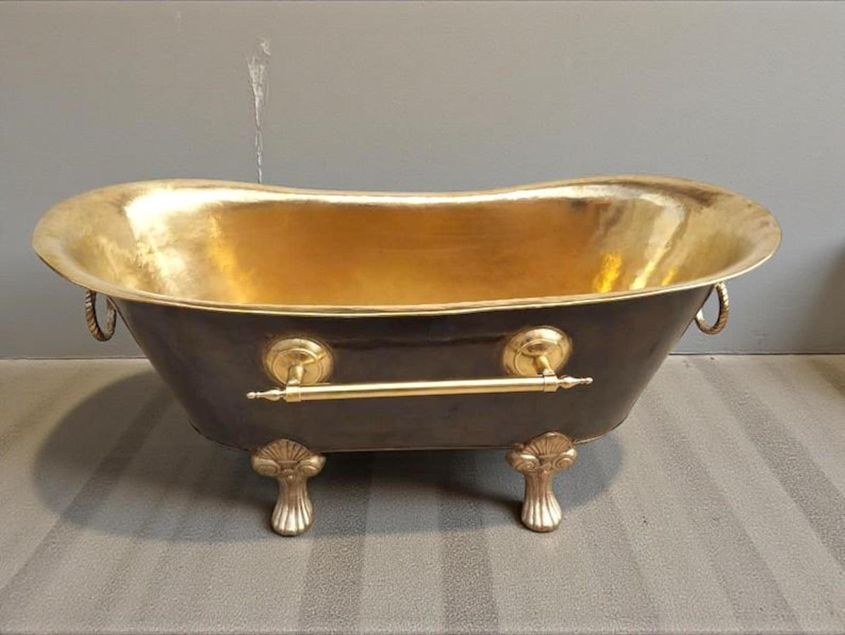 Handmade Black & Brass Clawfoot Bathtub – Luxury Soaking Tub, Vintage Rustic Brass Bath, Custom Clawfoot Tub