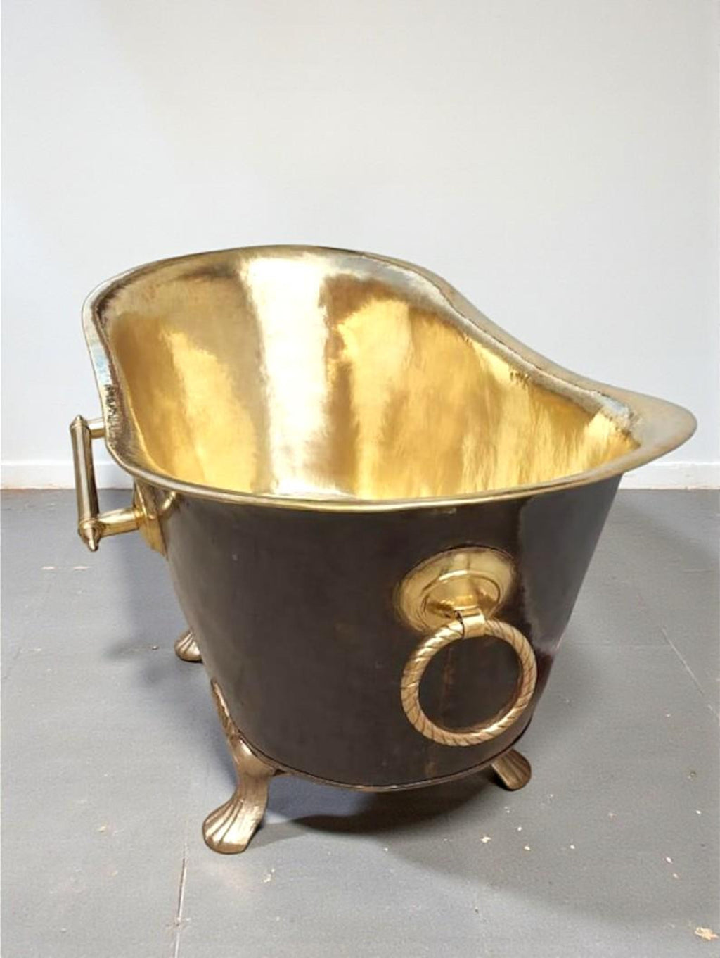 Brass Clawfoot Bathtub, Handmade Black Patina Soaking Tub, Vintage Freestanding Brass Bath