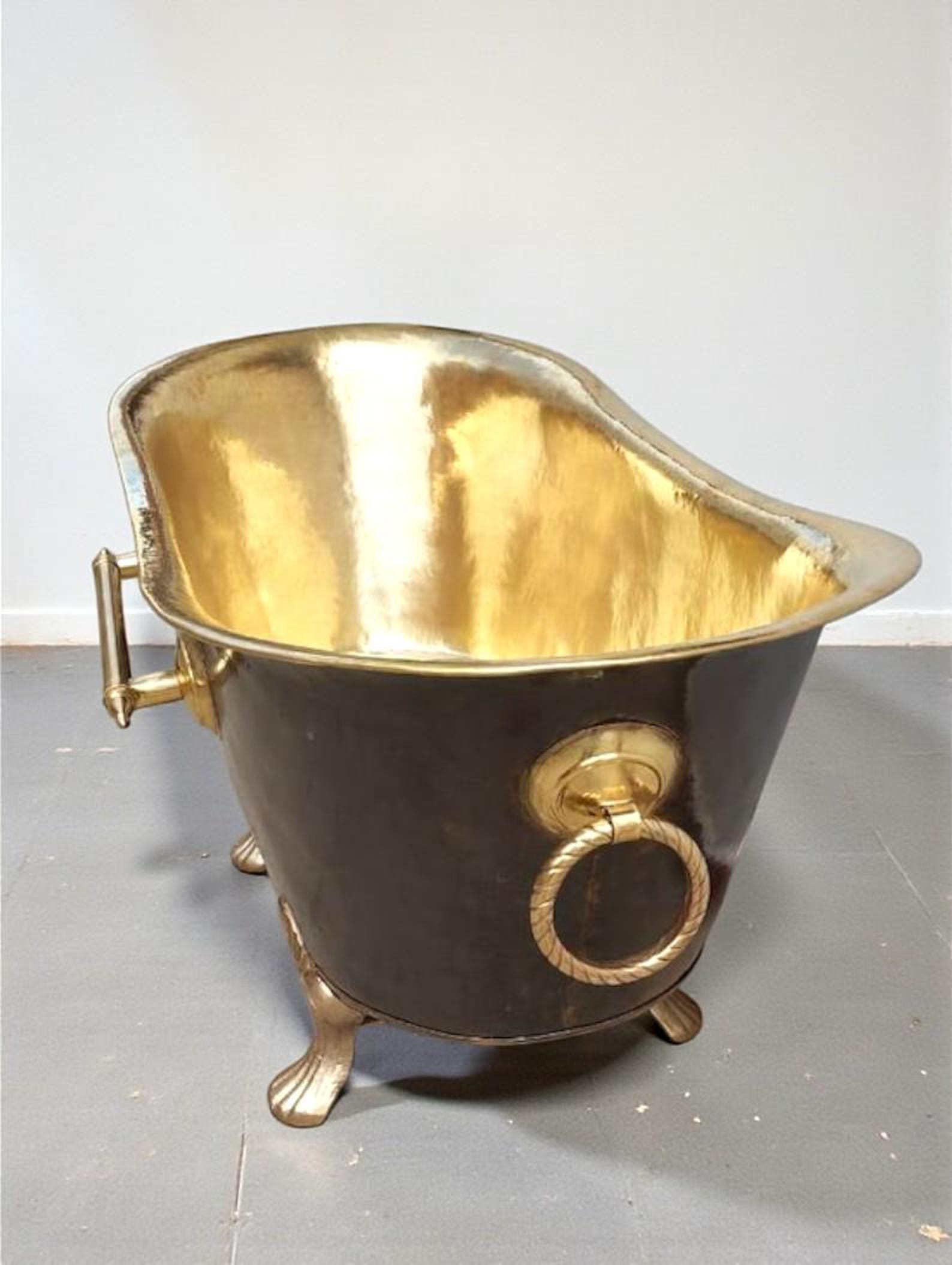 Brass Clawfoot Bathtub, Handmade Black Patina Soaking Tub, Vintage Freestanding Brass Bath