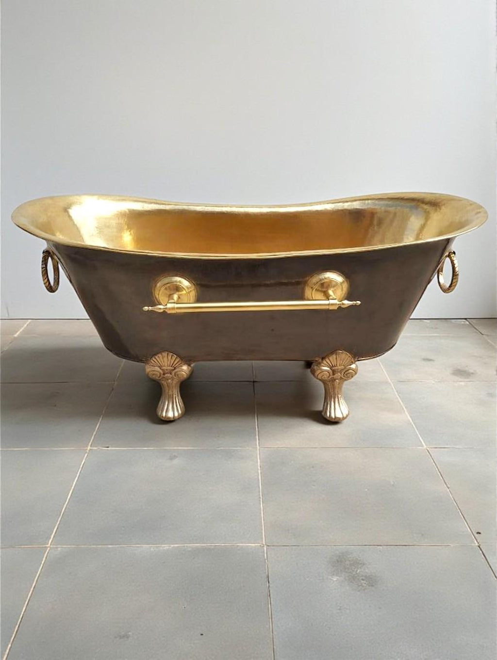 Brass Clawfoot Bathtub, Handmade Black Patina Soaking Tub, Vintage Freestanding Brass Bath