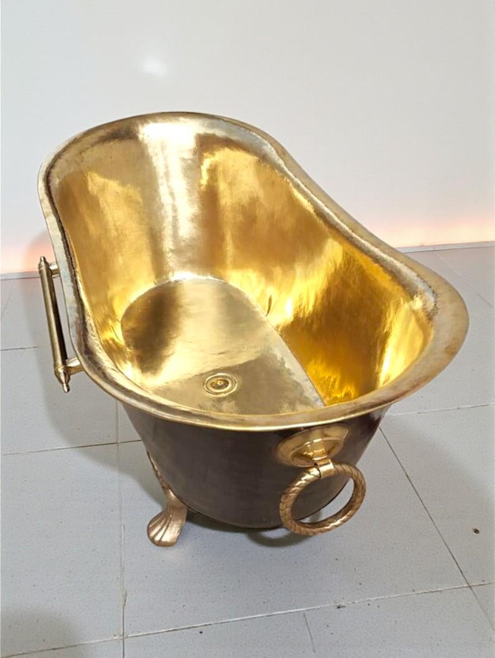 Brass Clawfoot Bathtub, Handmade Black Patina Soaking Tub, Vintage Freestanding Brass Bath