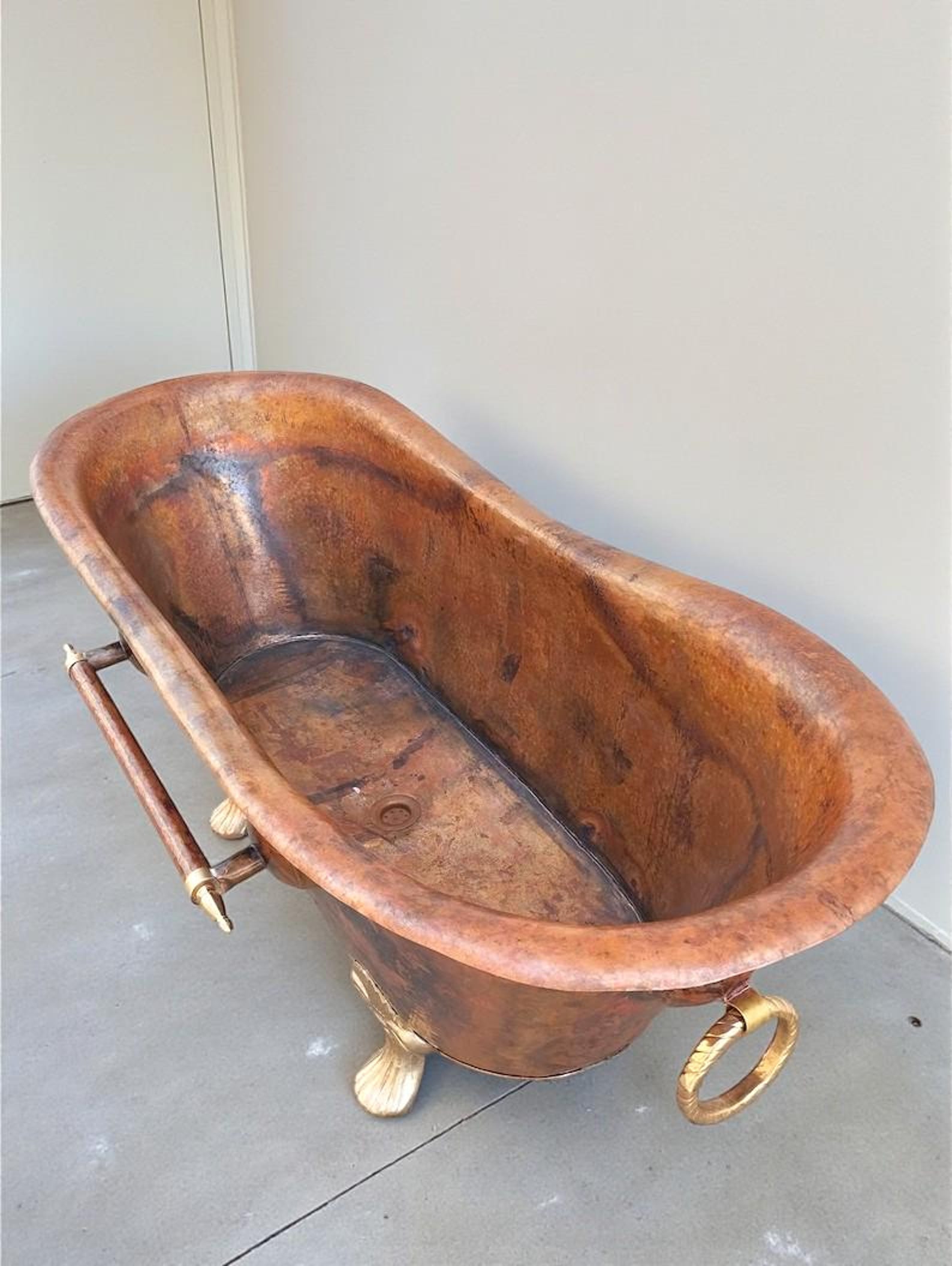 Hammered Copper Bathtub | Handmade Clawfoot Soaking Tub, Vintage Bathroom Decor