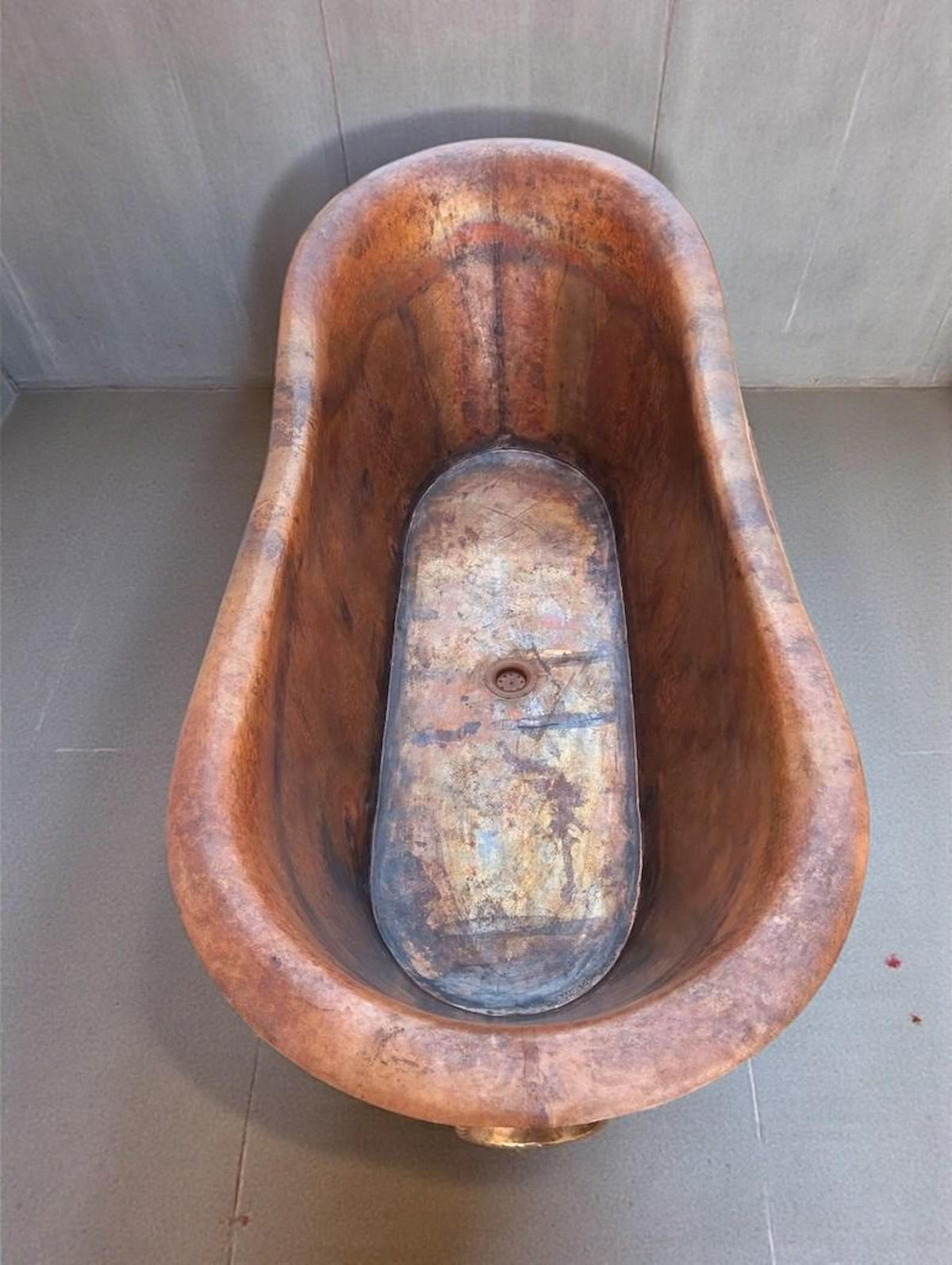 Handmade Rustic Copper Clawfoot Bathtub, Vintage Patina Soaking Tub