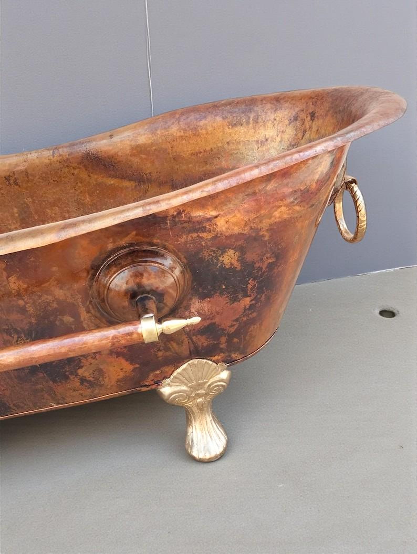 Hammered Copper Bathtub | Handmade Clawfoot Soaking Tub, Vintage Bathroom Decor