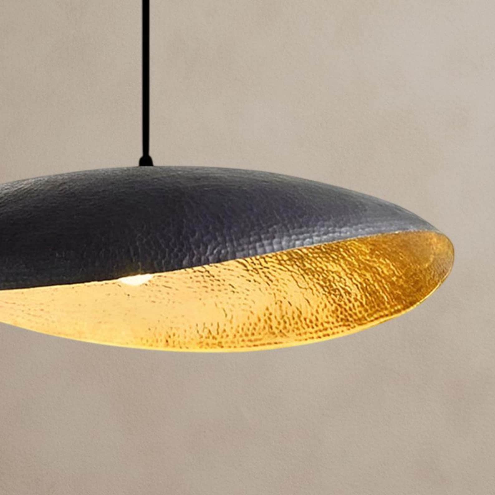 Handcrafted Black Patina Brass Shallow Dome Pendant Light
