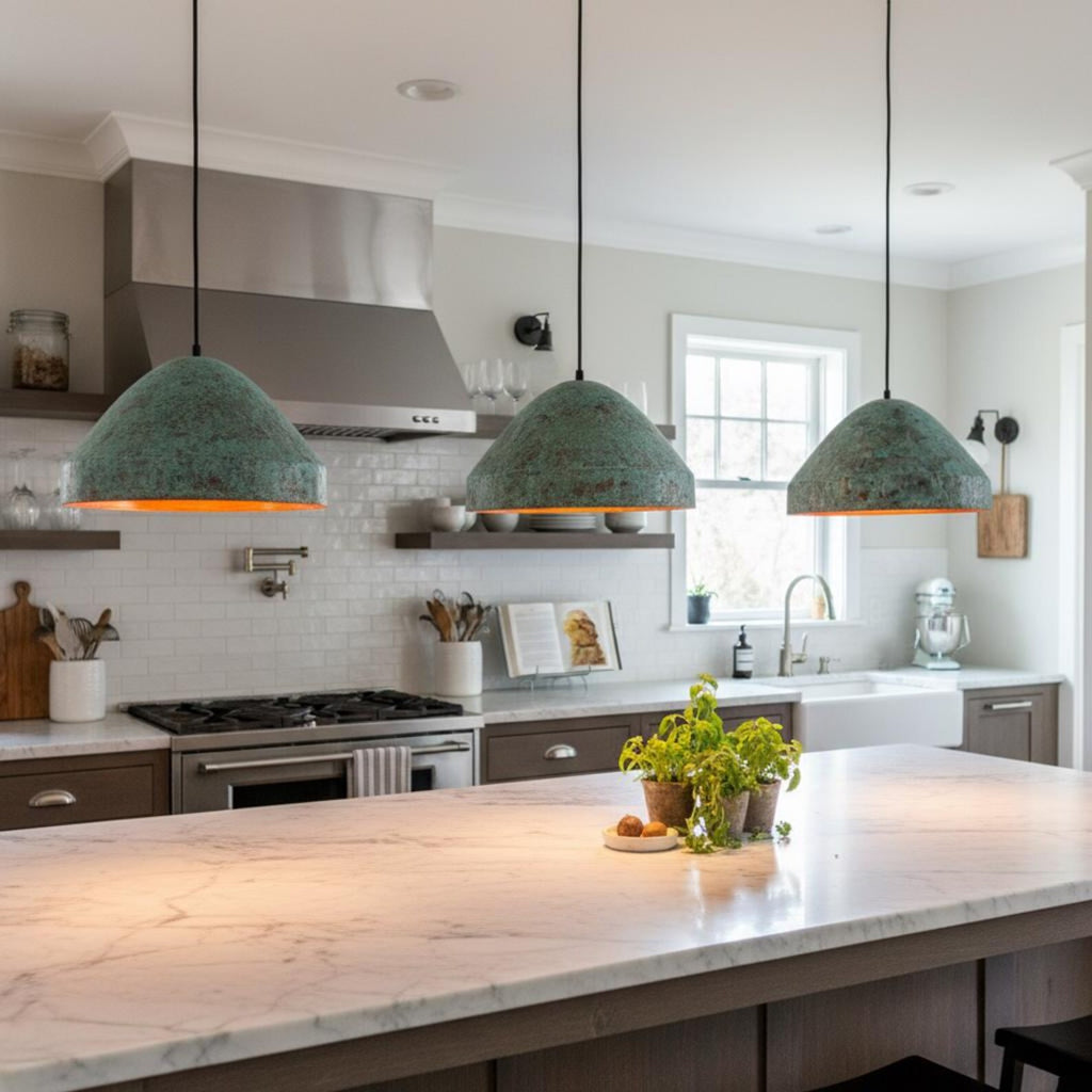 Handmade Green Patina Copper Dome Pendant Light