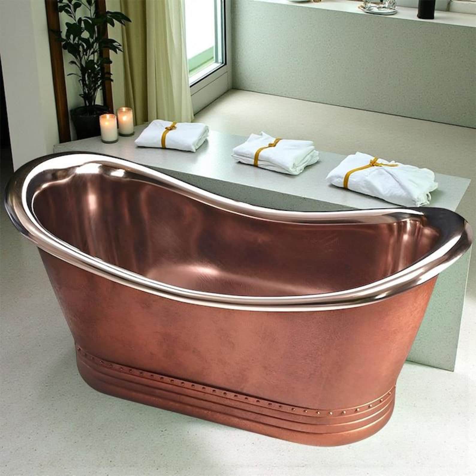 Freestanding Hammered Soaking Tub for Luxury Spa Home, Handmade Copper Bathtub, Antique Clawfoot Bath, Copper Soaking Tub With Patina Finish